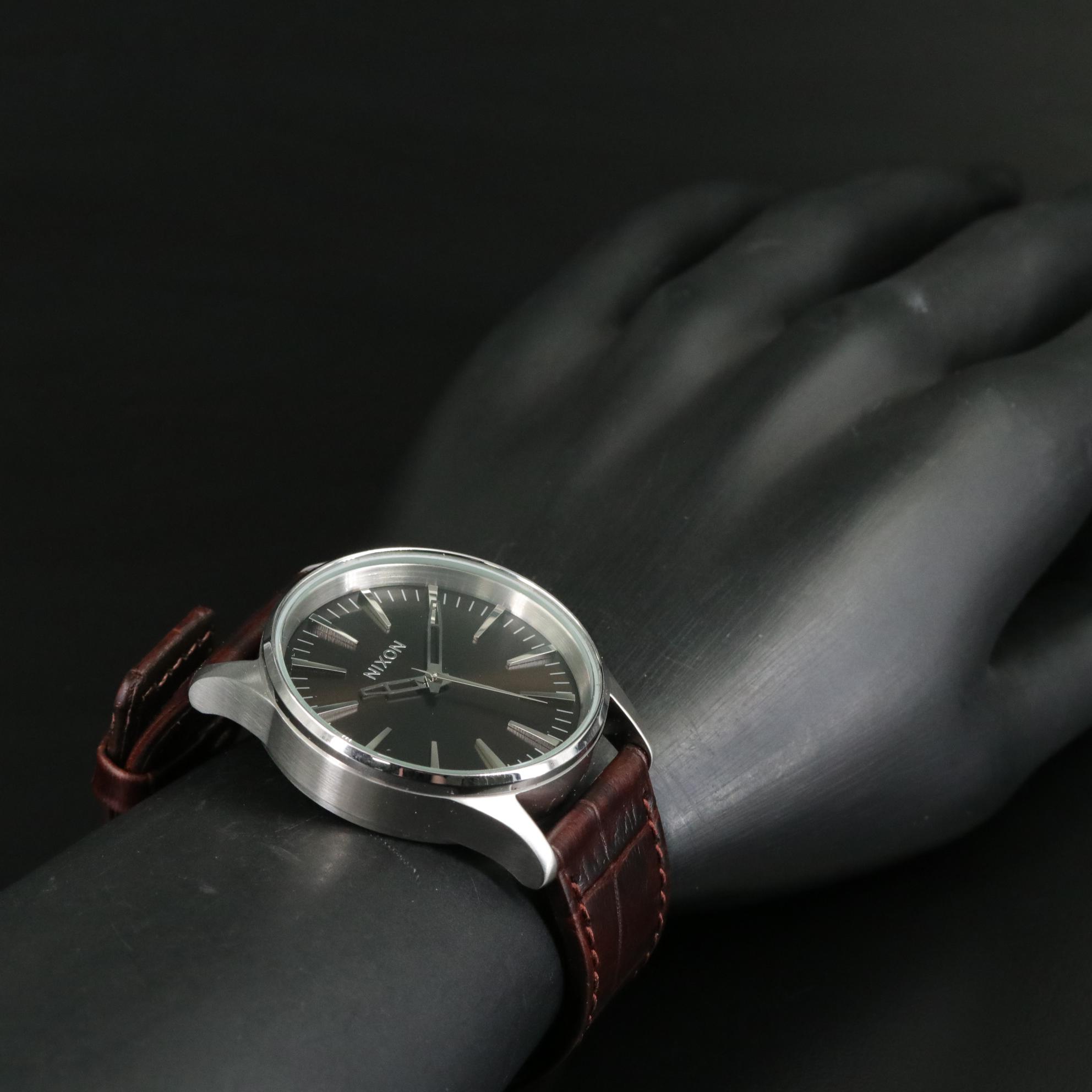 Nixon Sentry 38 Brown Gator Leather Quartz Watch with Box