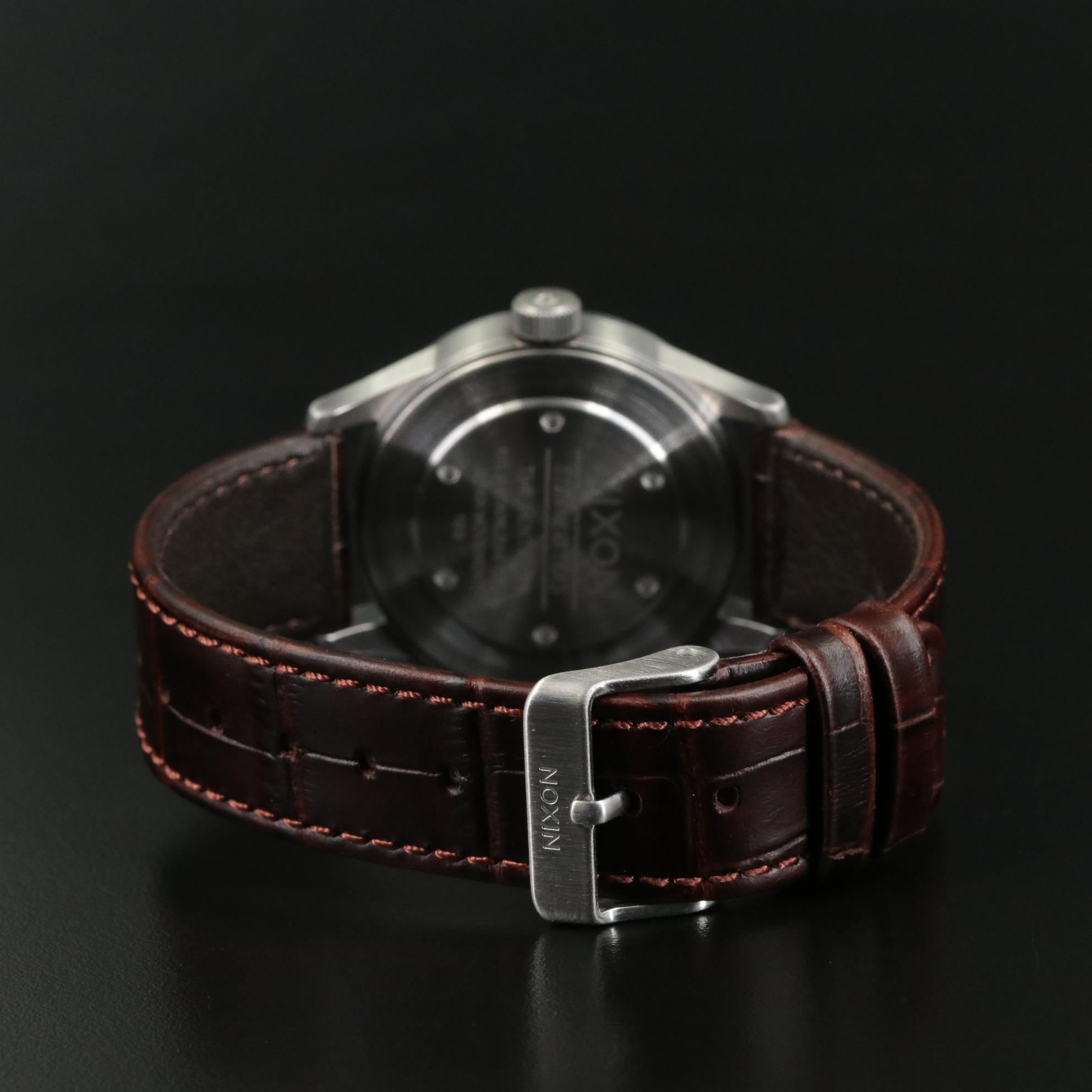 Nixon Sentry 38 Brown Gator Leather Quartz Watch with Box