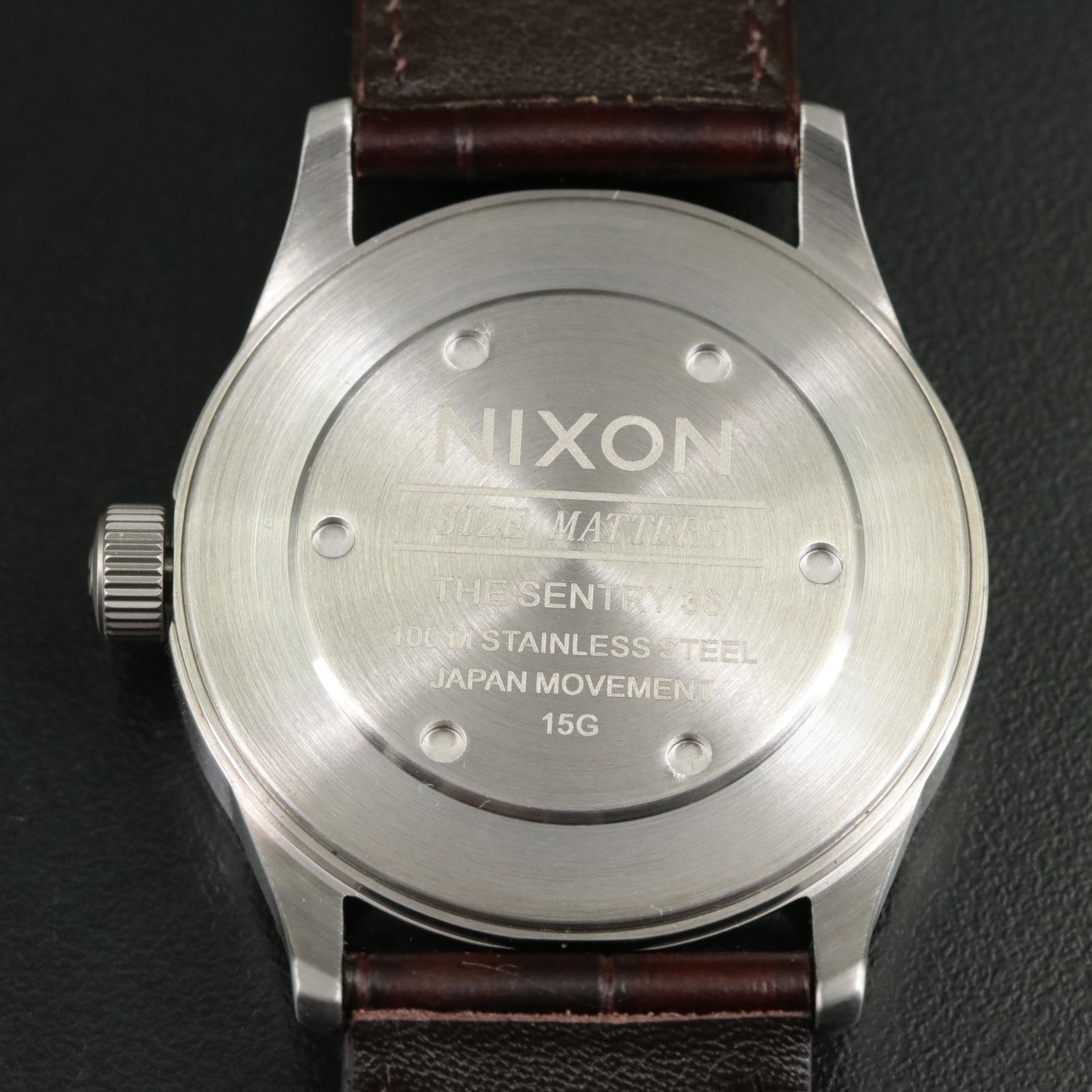 Nixon Sentry 38 Brown Gator Leather Quartz Watch with Box