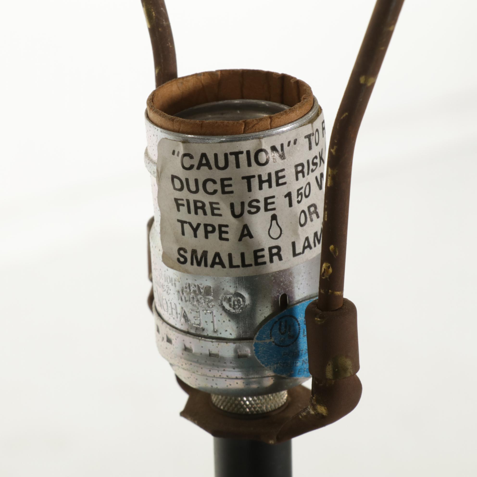 Modernist Metal Rod Floor Lamp with Slag Glass Shade