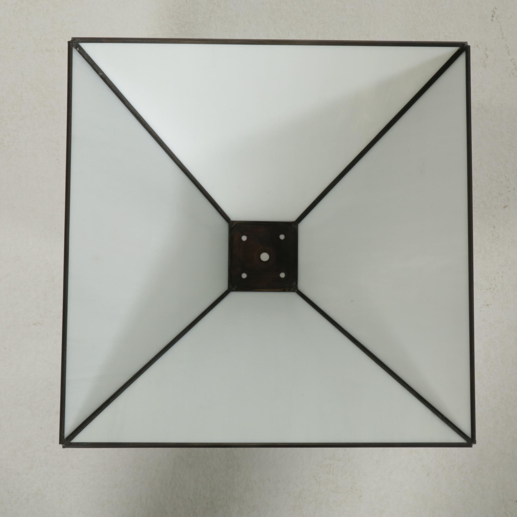 Modernist Metal Rod Floor Lamp with Slag Glass Shade