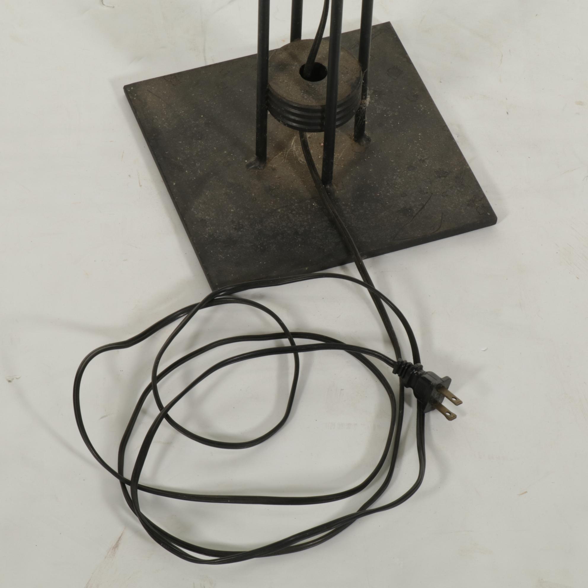 Modernist Metal Rod Floor Lamp with Slag Glass Shade