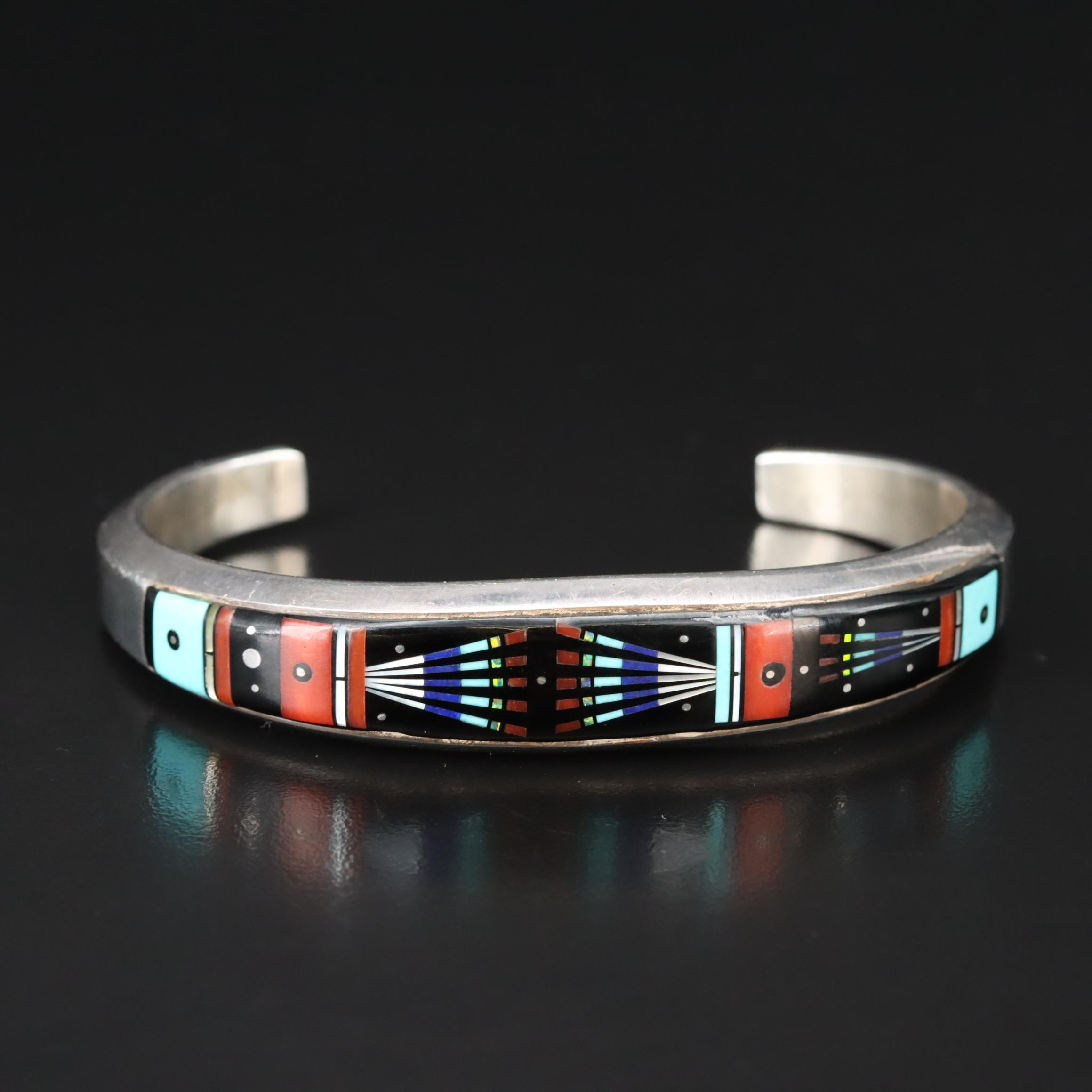 Ernest Tsosie, Navajo Diné Sterling Mother of Pearl, Coral and Lapis Lazuli Cuff