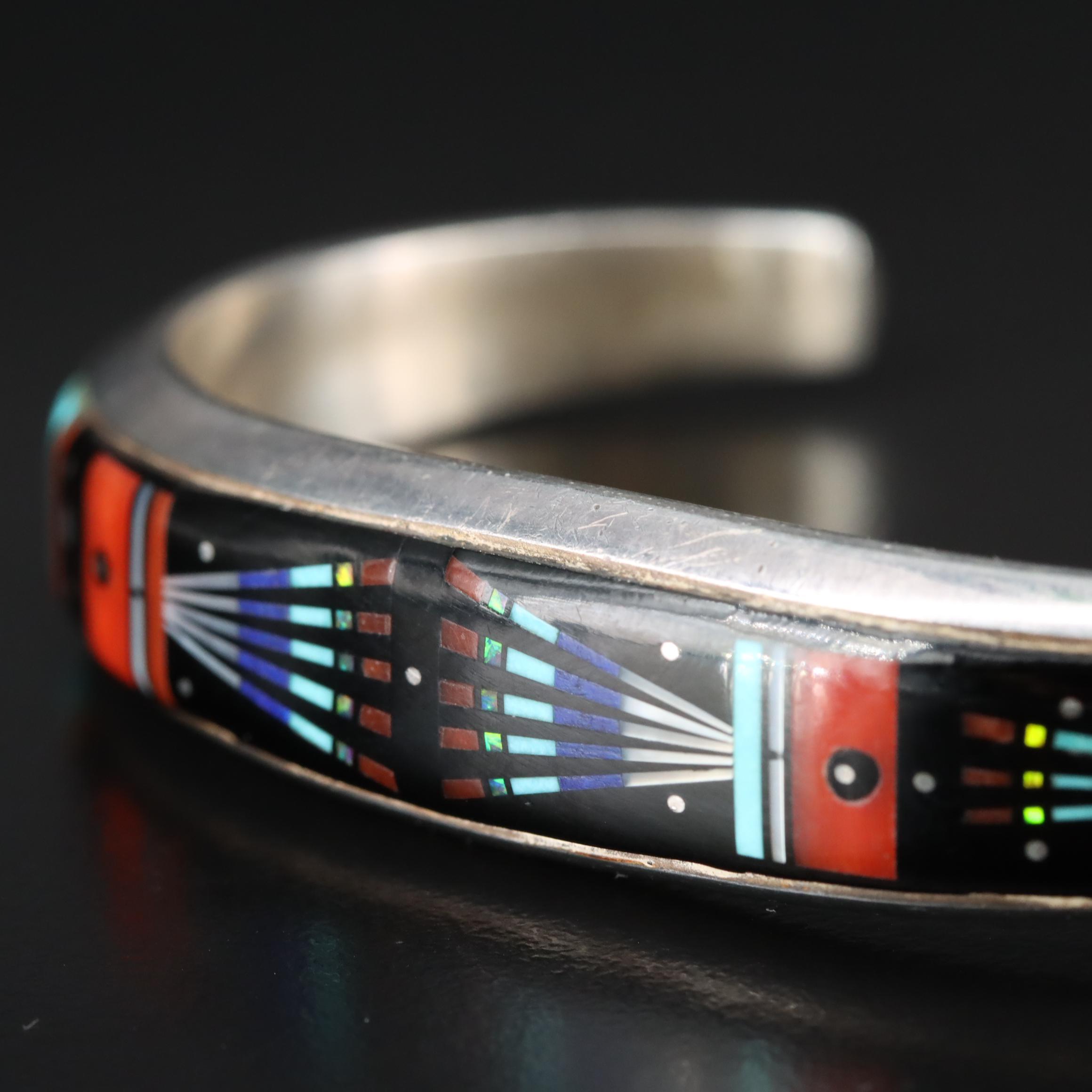 Ernest Tsosie, Navajo Diné Sterling Mother of Pearl, Coral and Lapis Lazuli Cuff