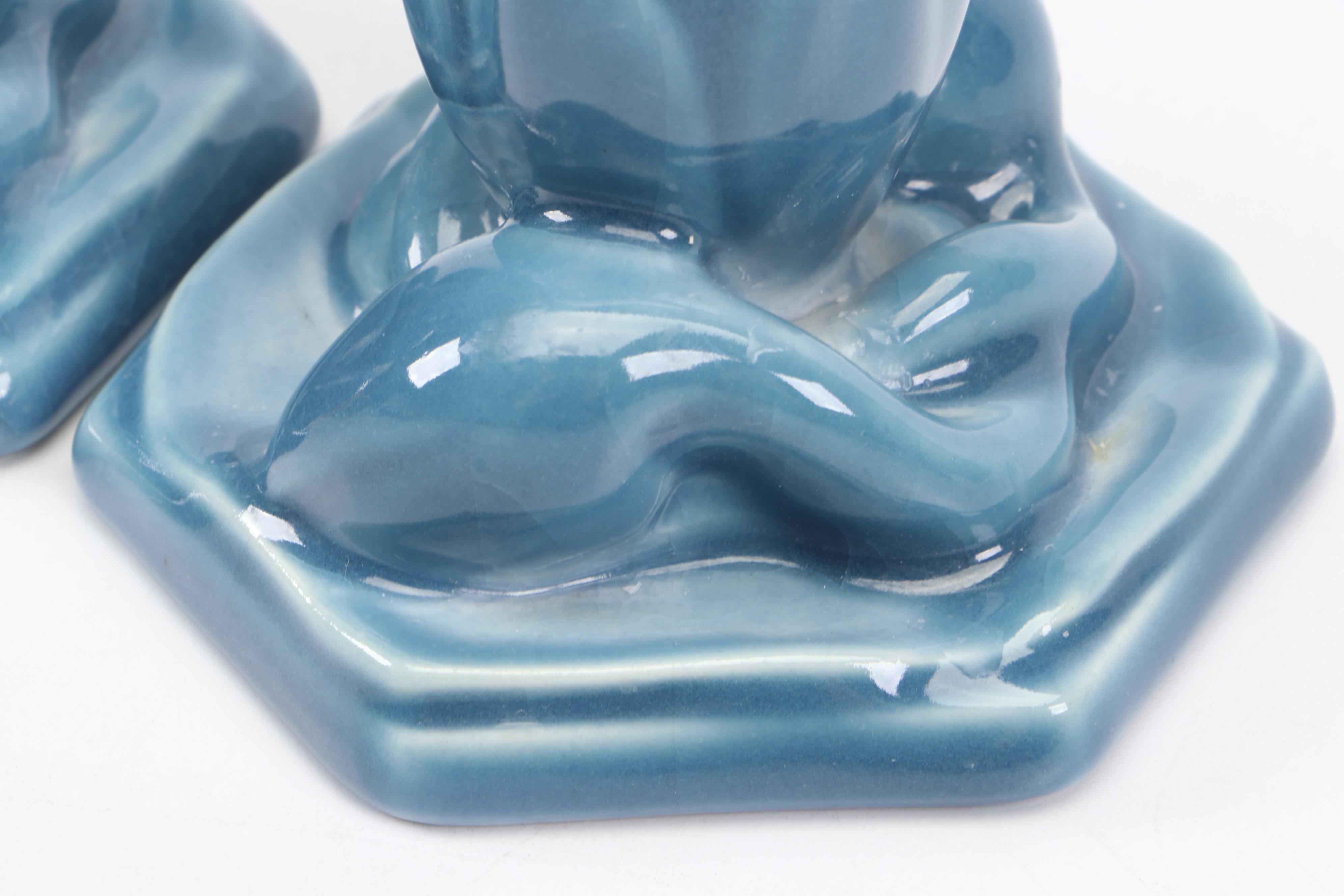 Rookwood Pottery Ceramic Lotus Flower Candlesticks