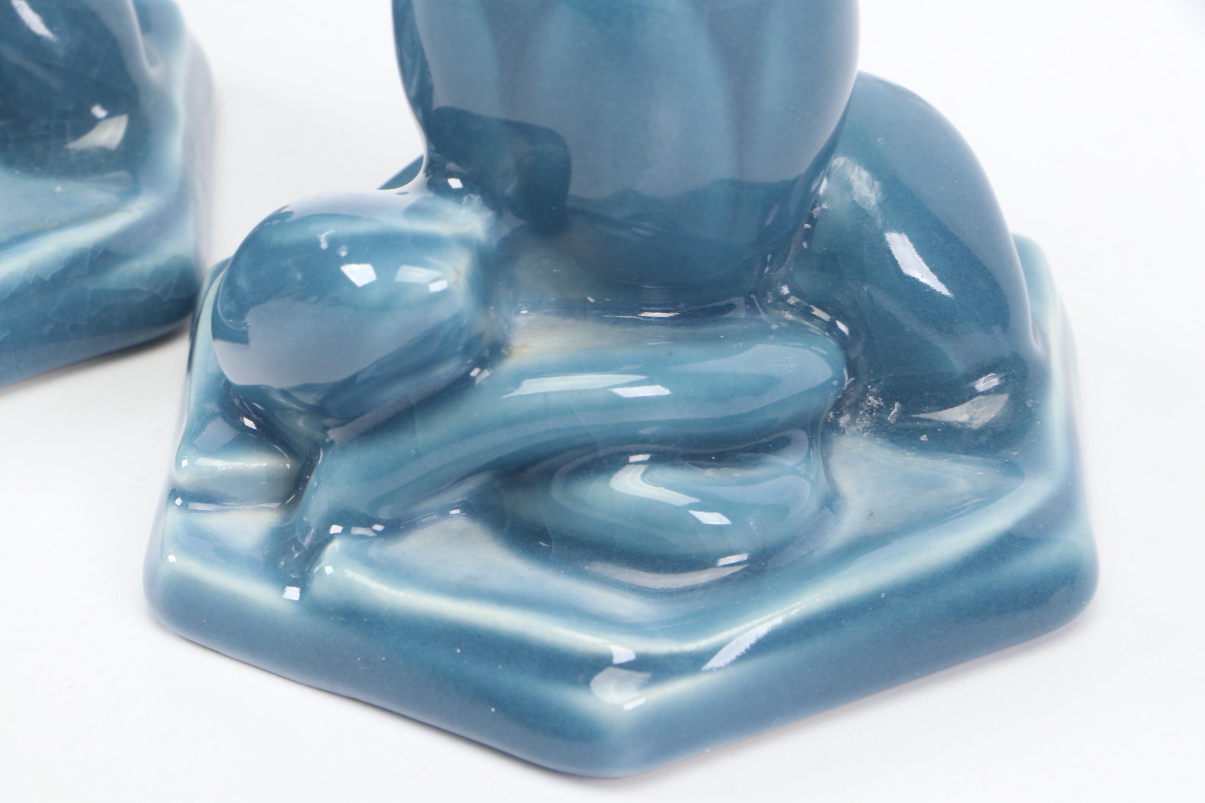 Rookwood Pottery Ceramic Lotus Flower Candlesticks