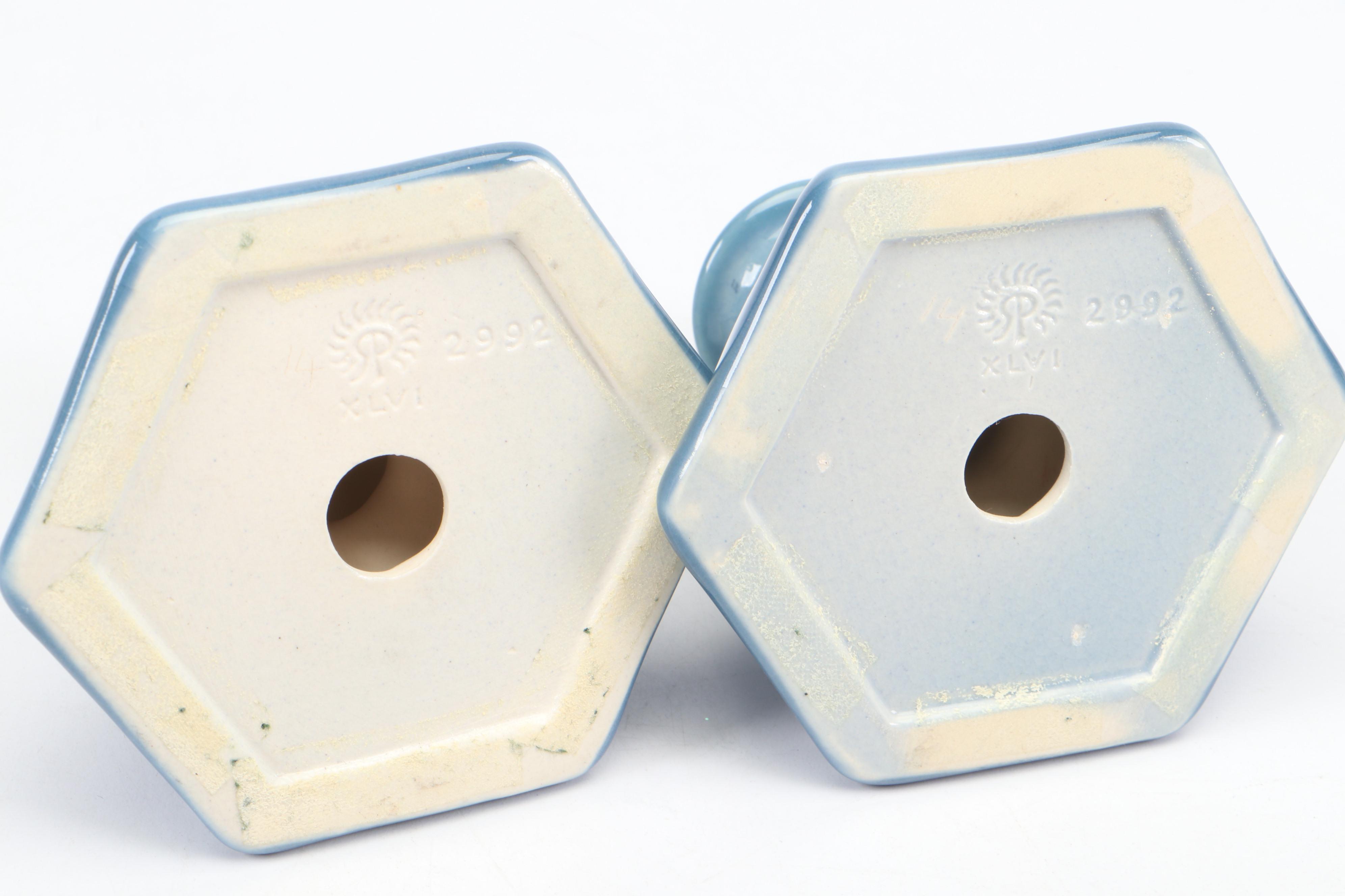 Rookwood Pottery Ceramic Lotus Flower Candlesticks