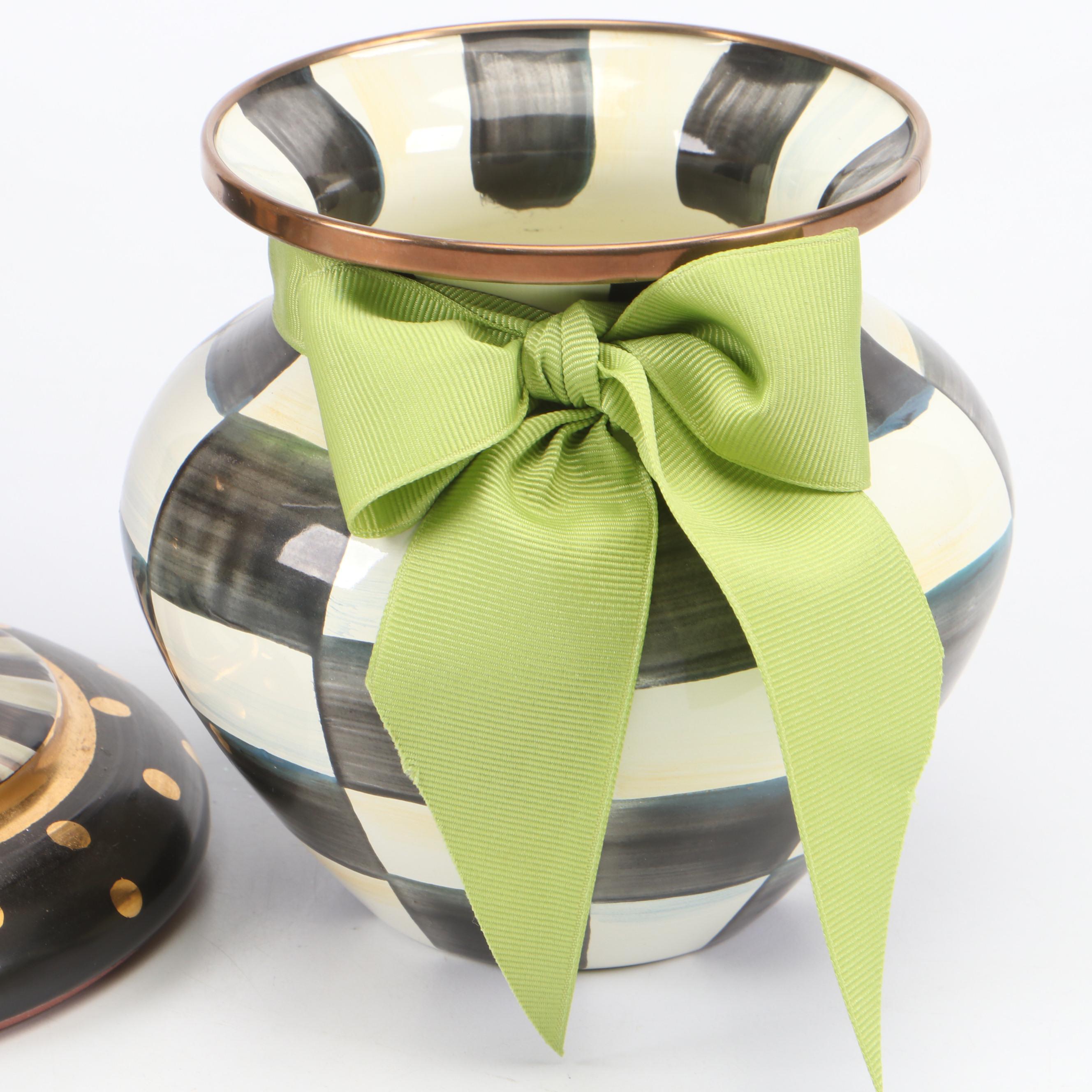 MacKenzie-Childs "Courtly Check" Ceramic and Enameled Metal Vases