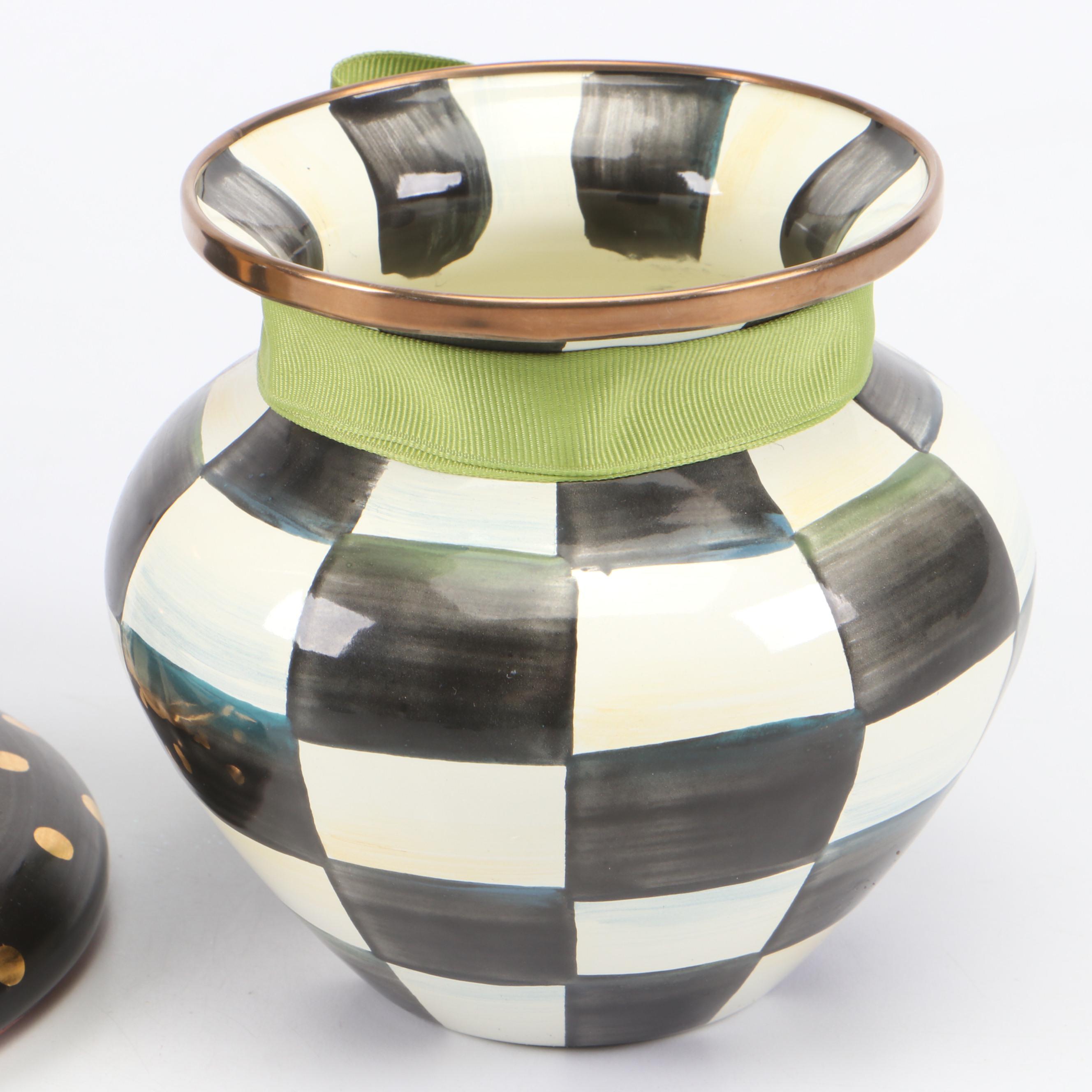 MacKenzie-Childs "Courtly Check" Ceramic and Enameled Metal Vases