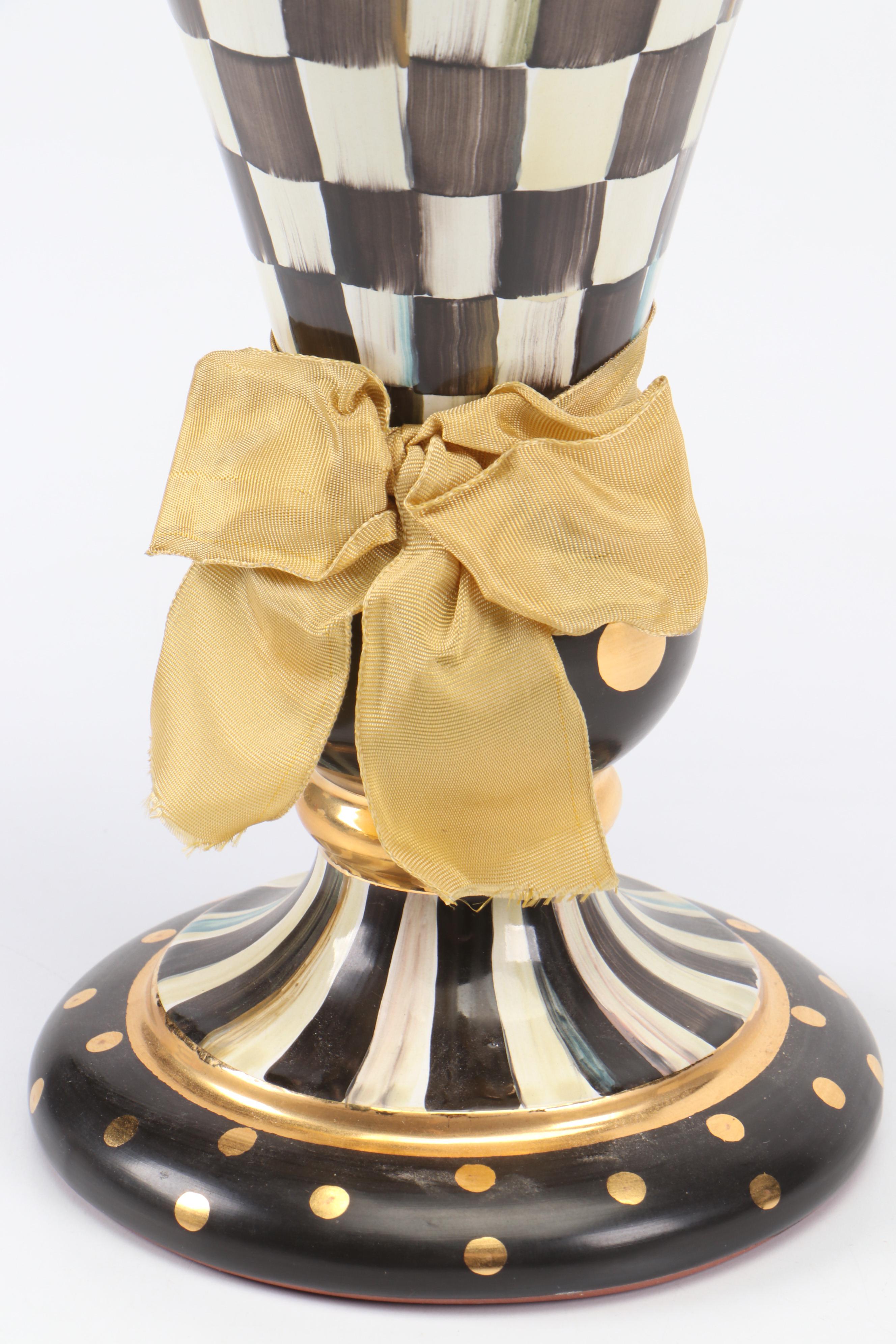 MacKenzie-Childs "Courtly Check" Ceramic and Enameled Metal Vases