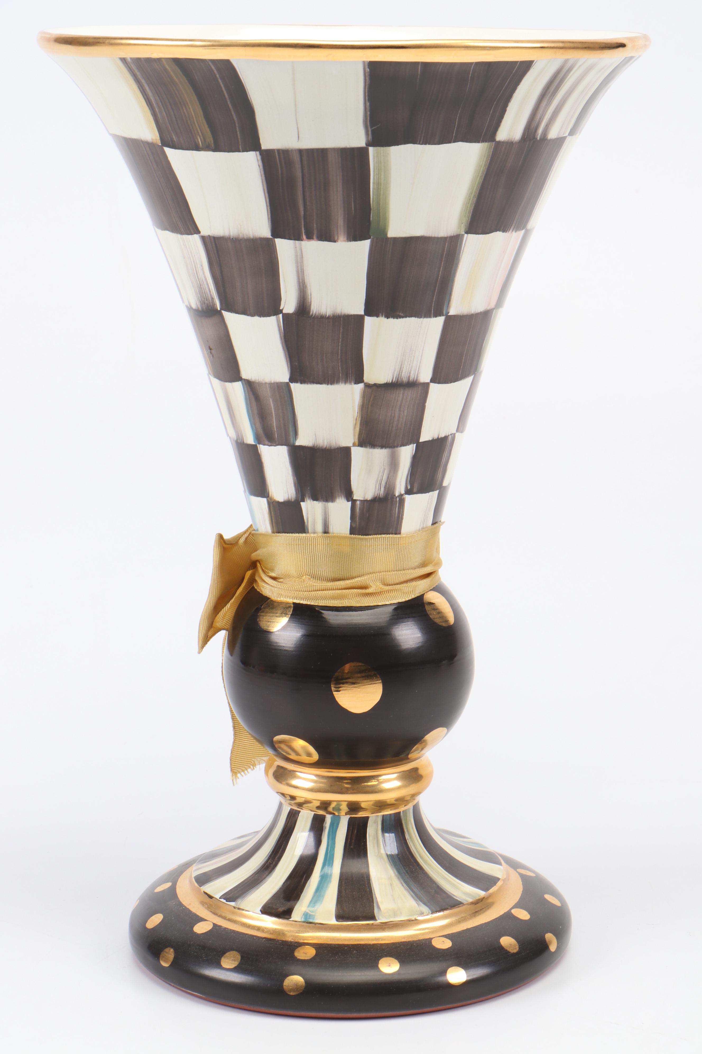 MacKenzie-Childs "Courtly Check" Ceramic and Enameled Metal Vases