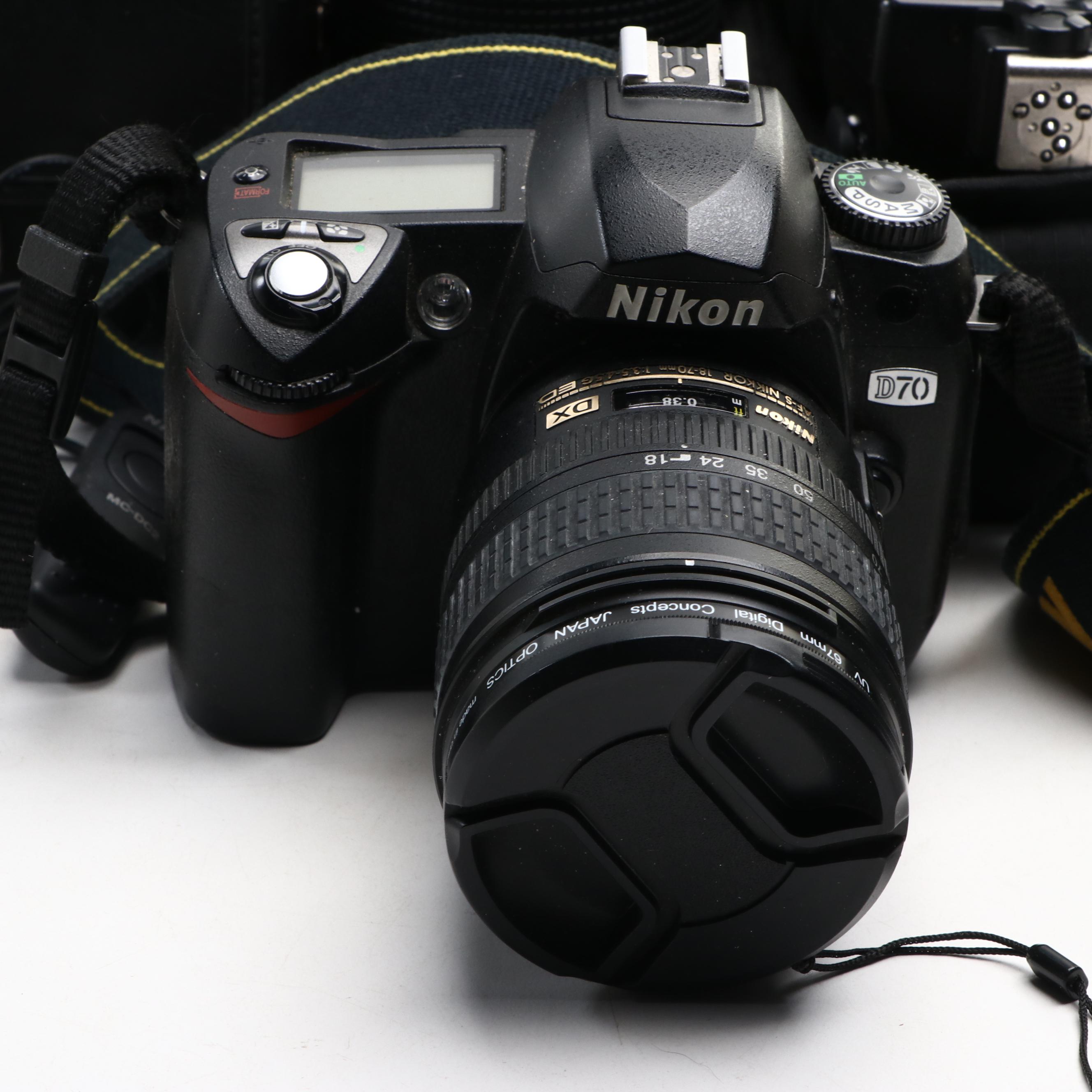 Nikon D70 Digital Camera with Flash, Lens, Bag and More