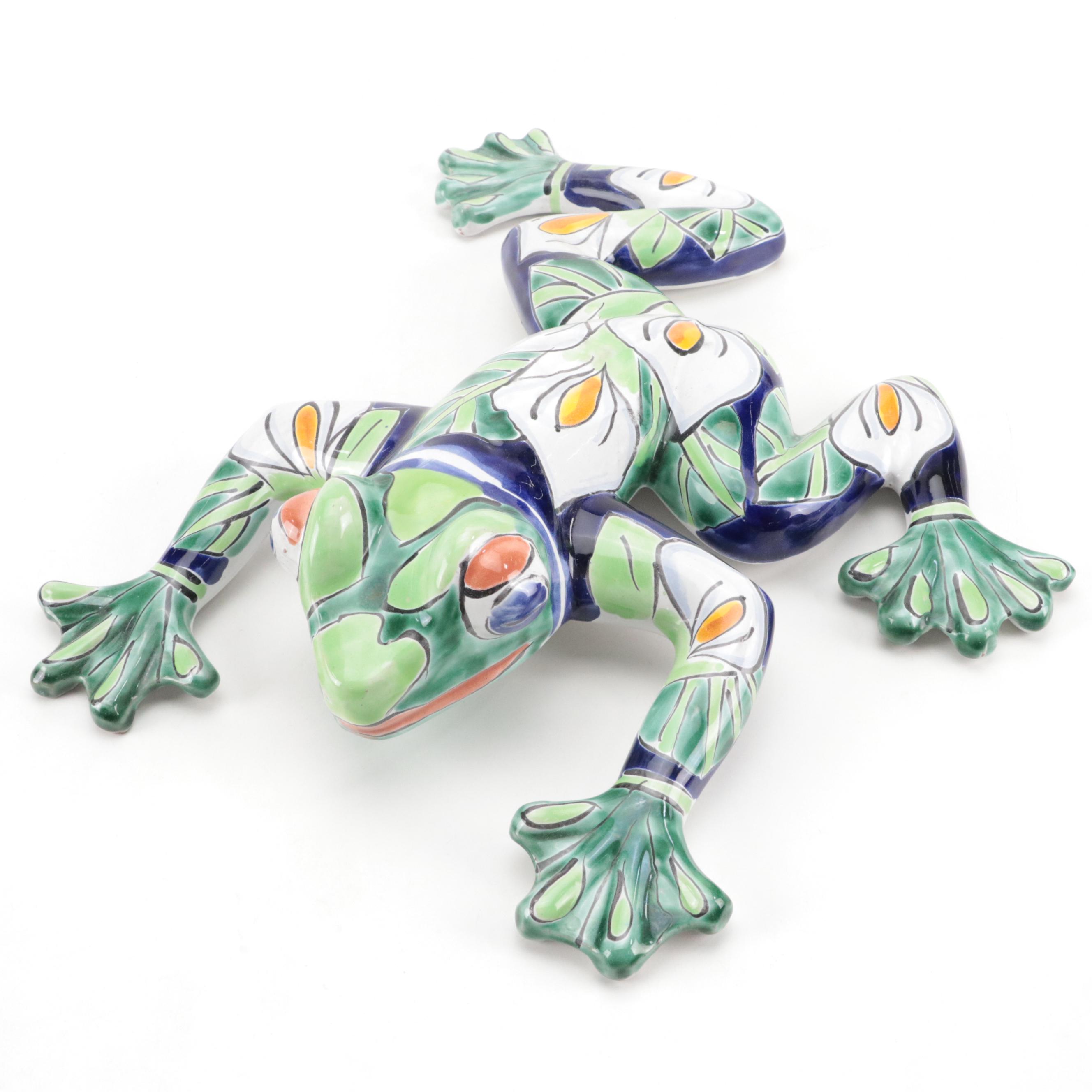 Talavera Mexican Ceramic Frog With Grace Note Metal Wind Chimes