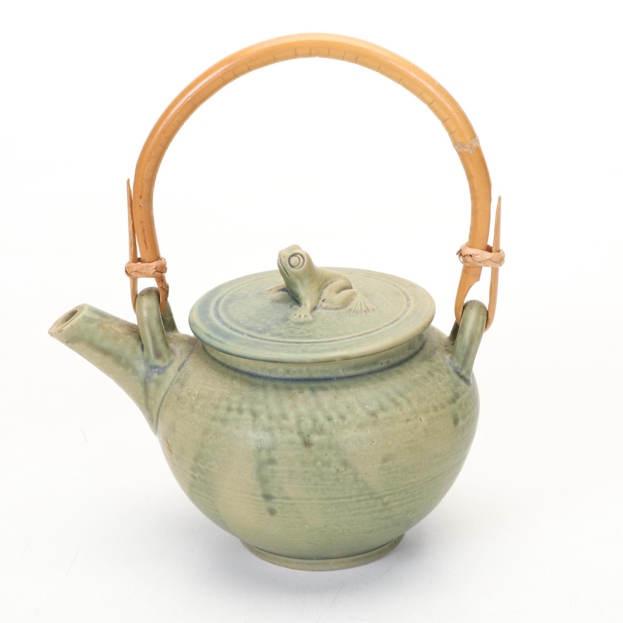 Frog Finial Teapot with Hand Thrown Pottery