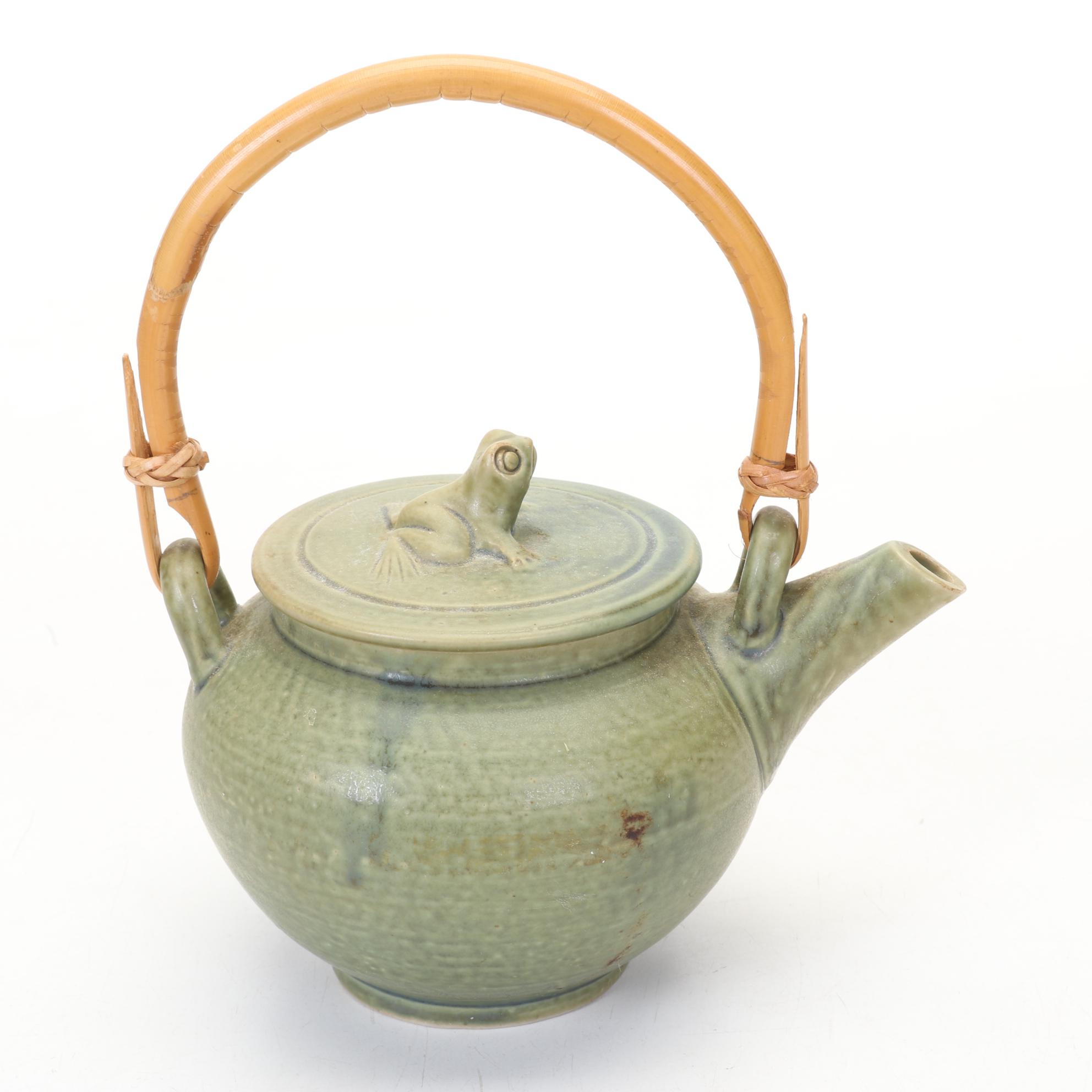 Frog Finial Teapot with Hand Thrown Pottery
