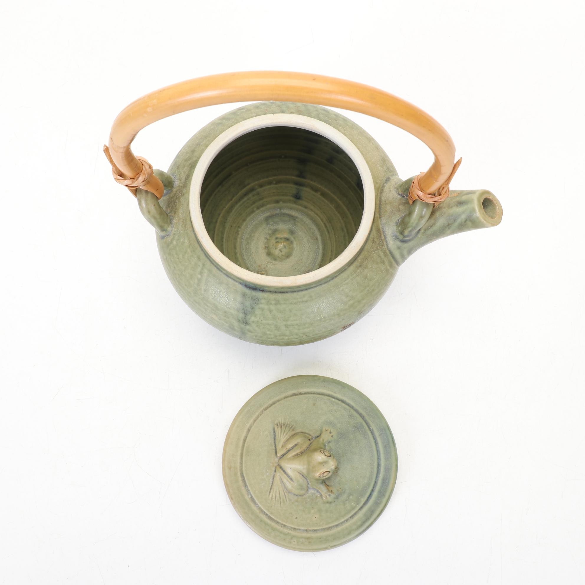 Frog Finial Teapot with Hand Thrown Pottery