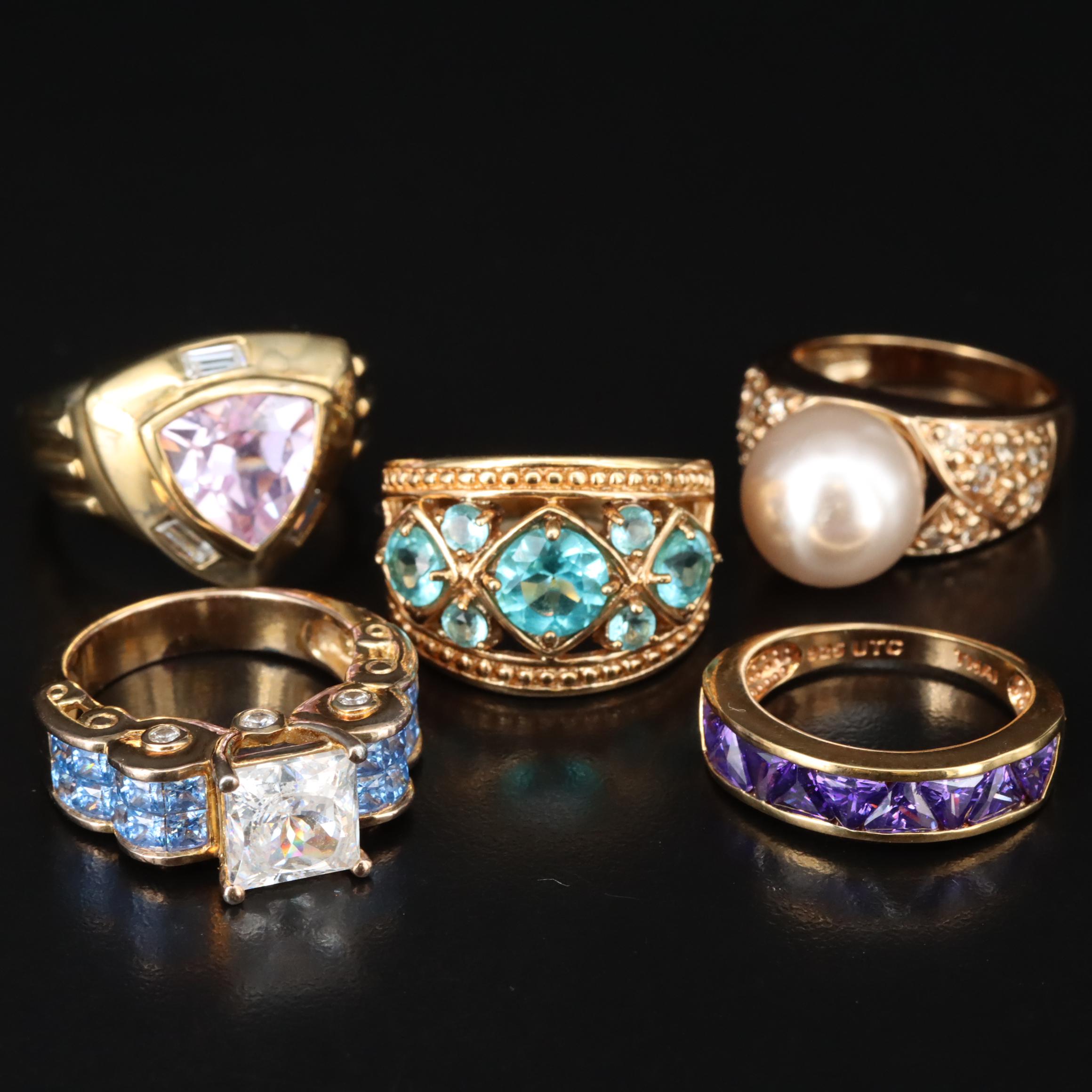 Sterling Rings Including Faux Pearl, CZ and Glass