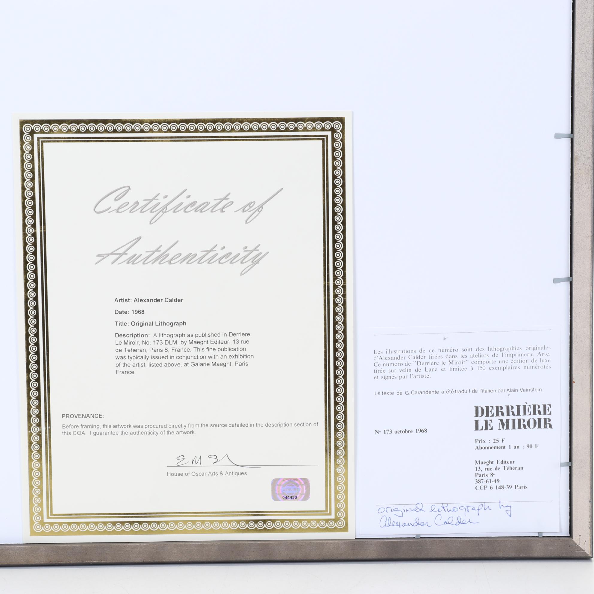 Alexander Calder Color Lithograph for "Derrière le Miroir," 1968