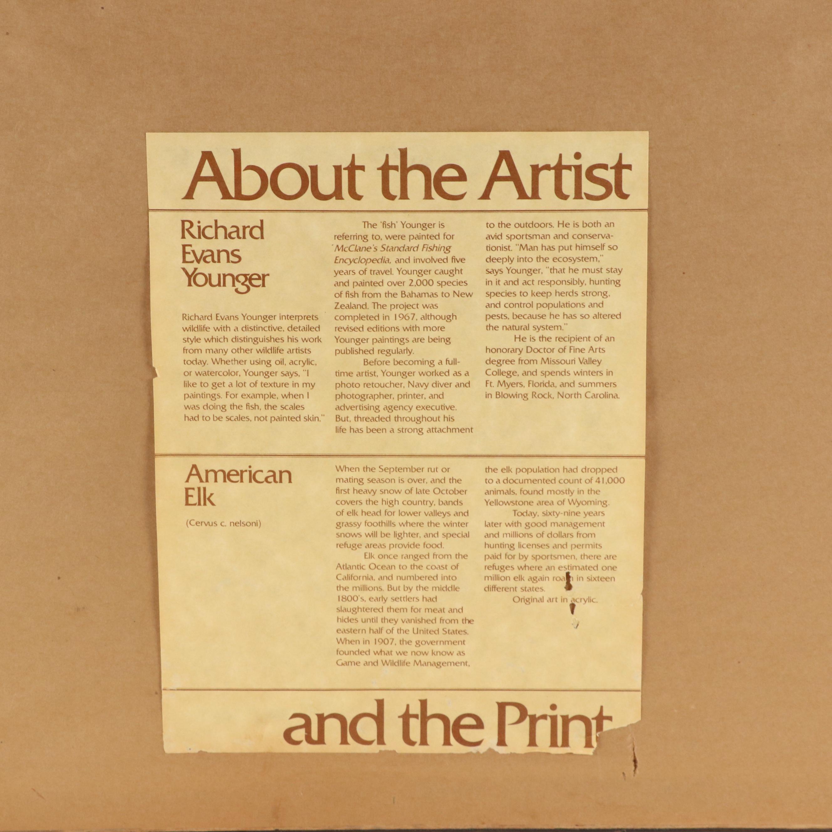 Richard Evans Younger Offset Lithograph "American Elk"