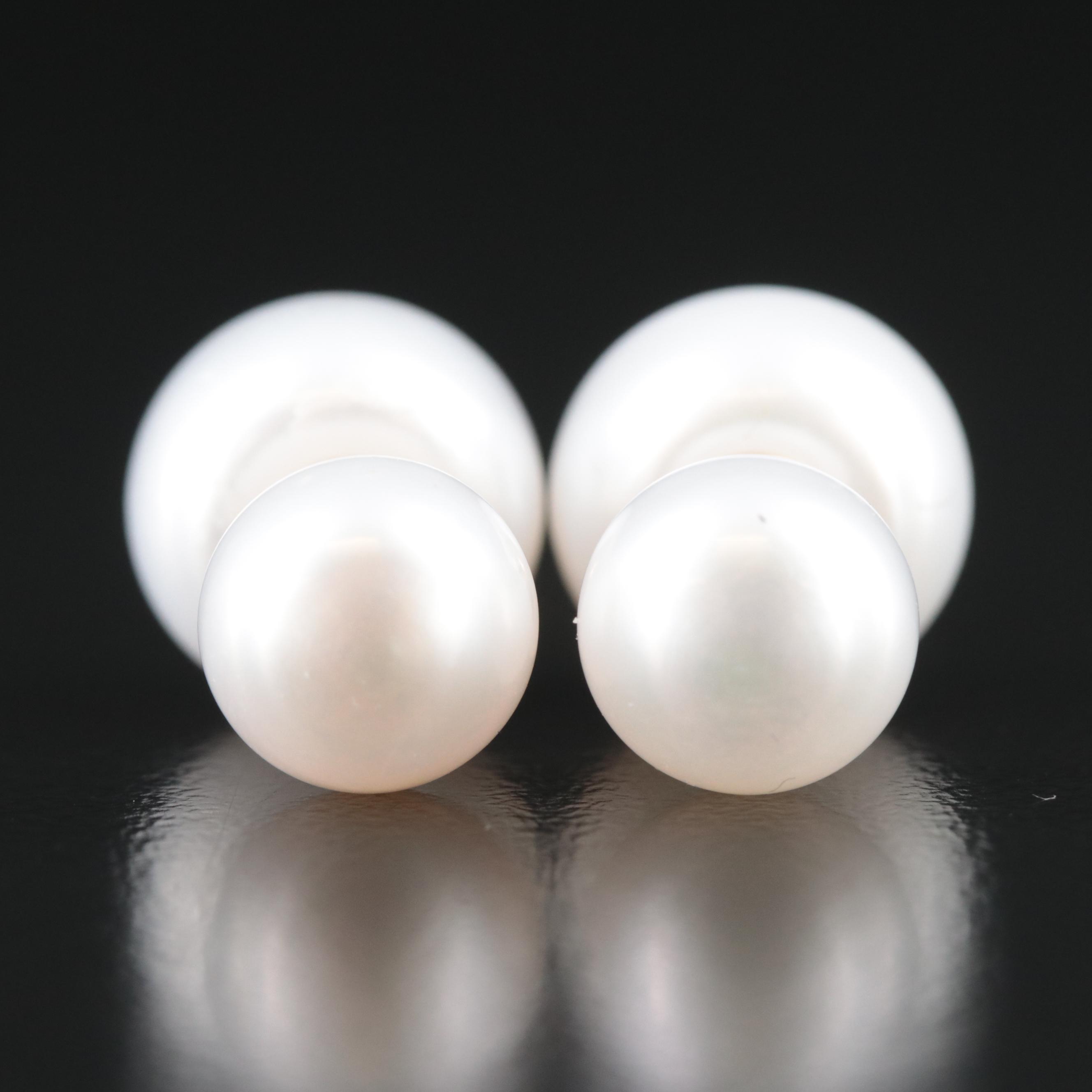 14K Button Pearl Front-Back Stud Earrings