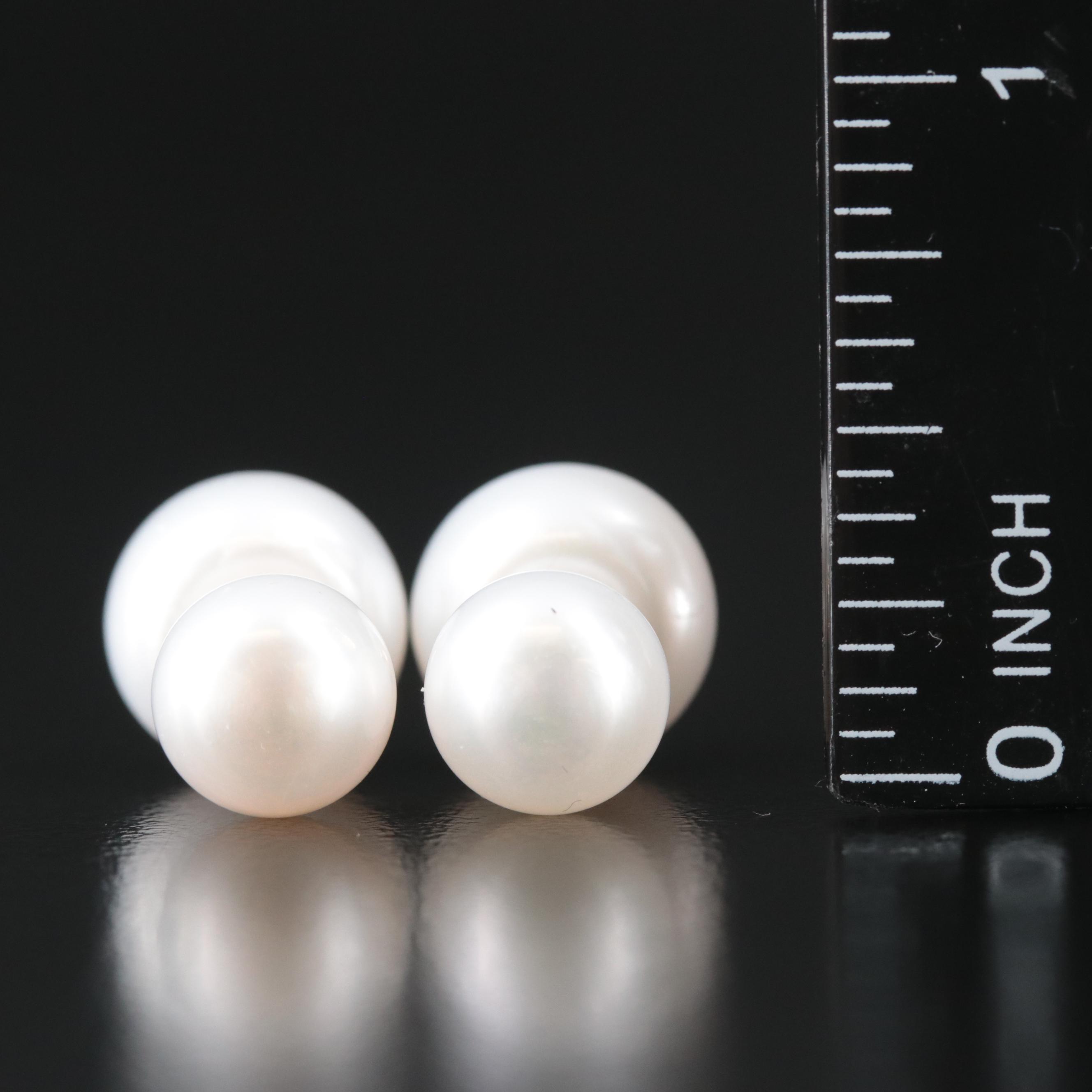 14K Button Pearl Front-Back Stud Earrings