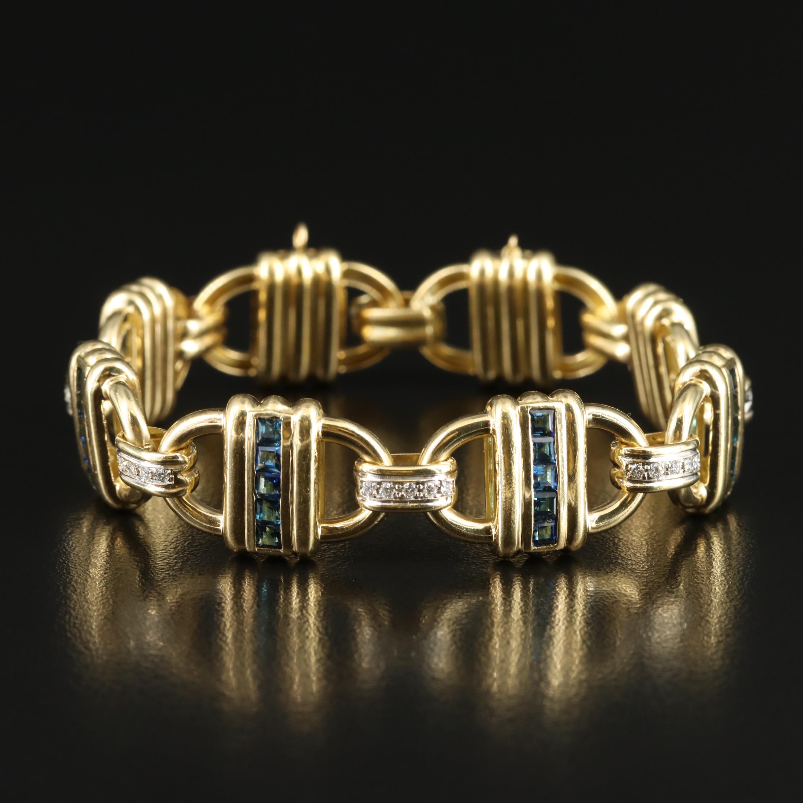 Tiffany & Co 18K Sapphire and 0.40 CTW Diamond Link Bracelet