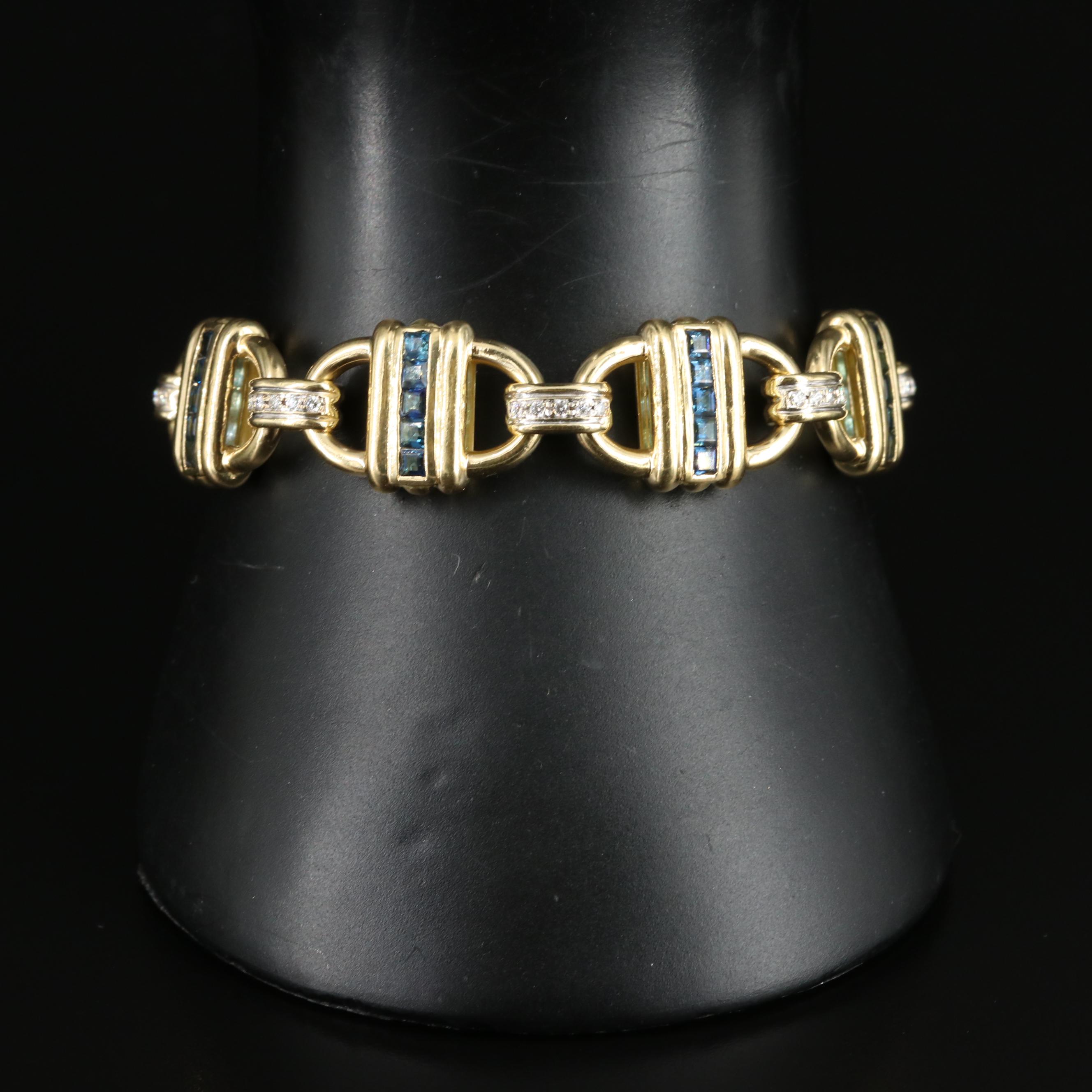 Tiffany & Co 18K Sapphire and 0.40 CTW Diamond Link Bracelet