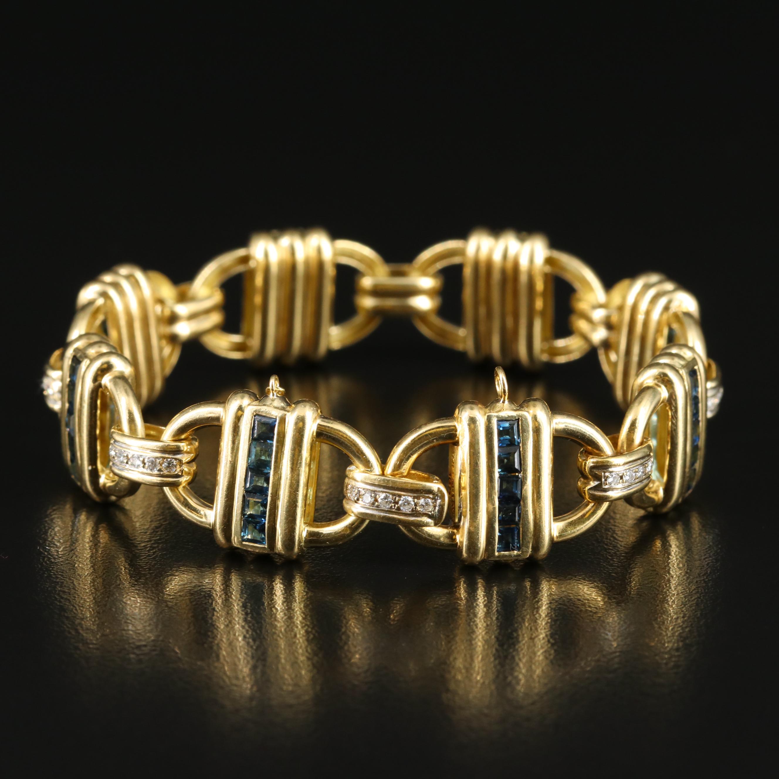 Tiffany & Co 18K Sapphire and 0.40 CTW Diamond Link Bracelet