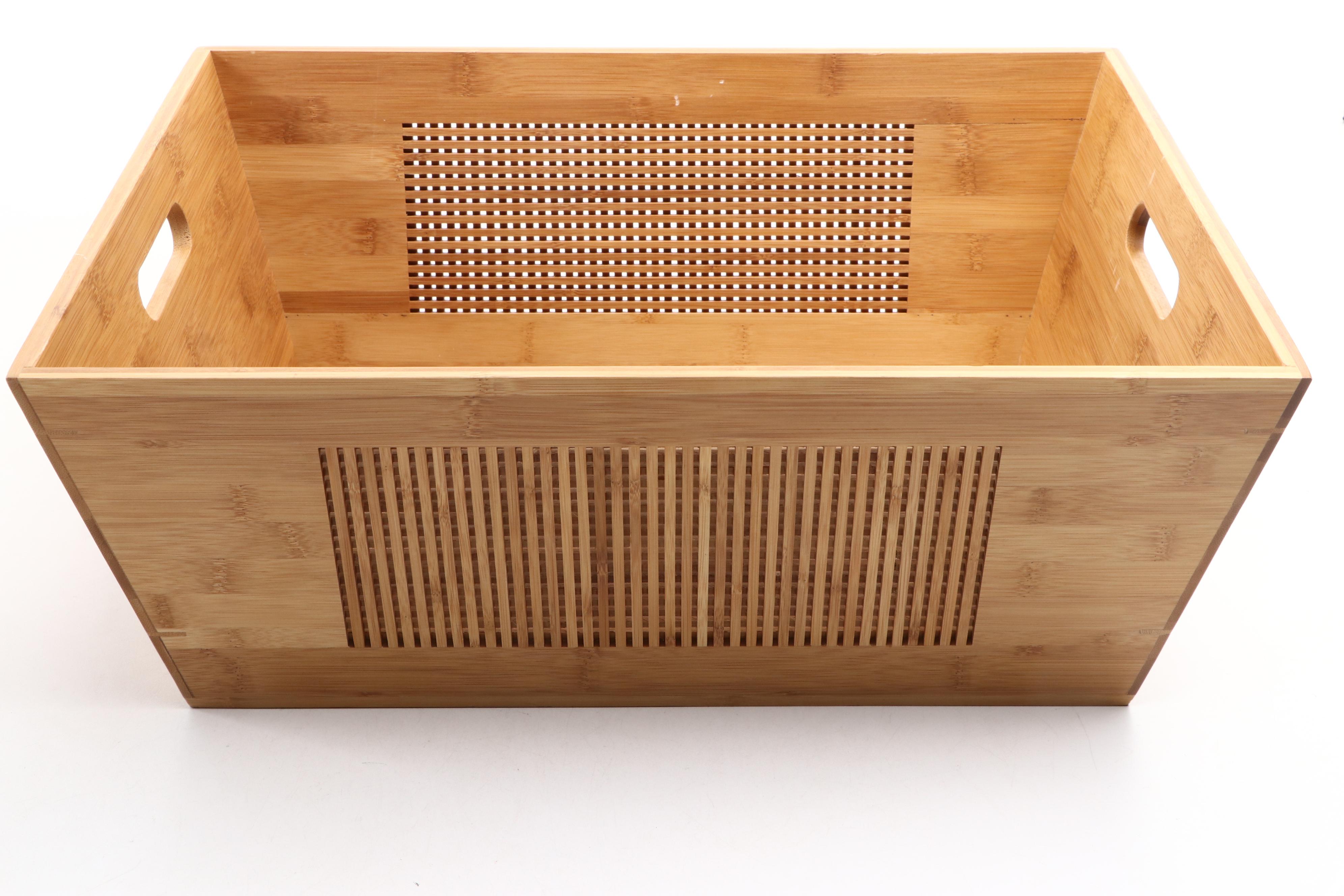 Levenger Finished Wood Storage Box with Woven Motif Wood Decorative Box
