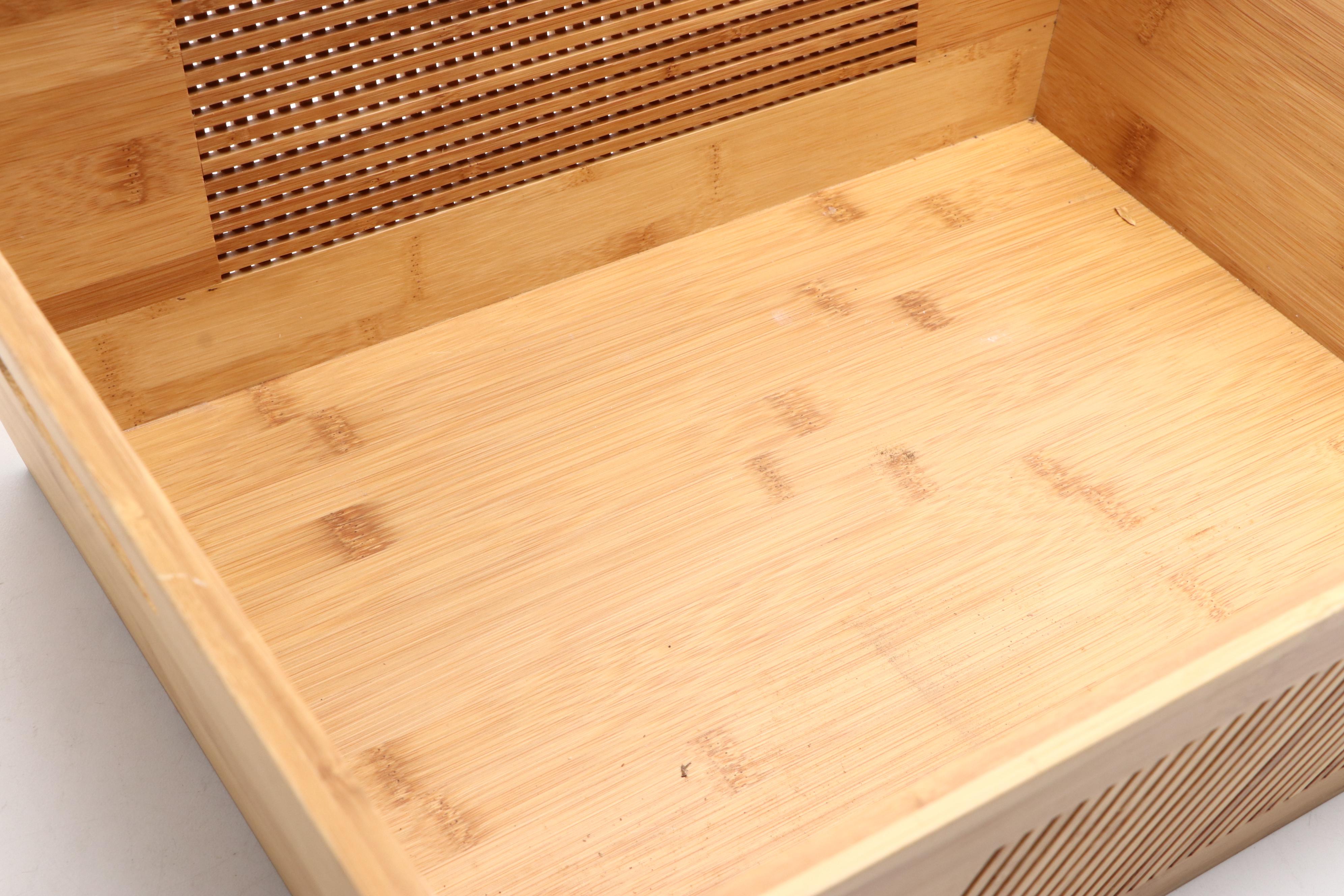 Levenger Finished Wood Storage Box with Woven Motif Wood Decorative Box