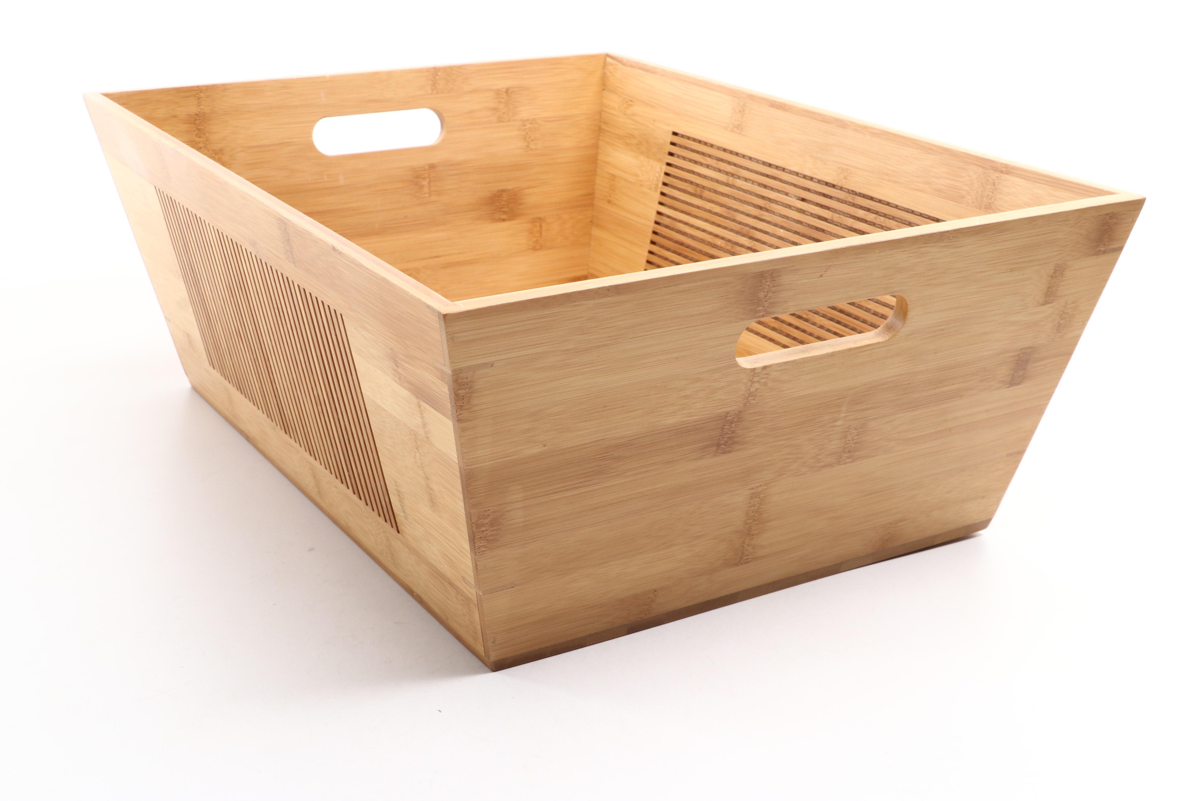 Levenger Finished Wood Storage Box with Woven Motif Wood Decorative Box