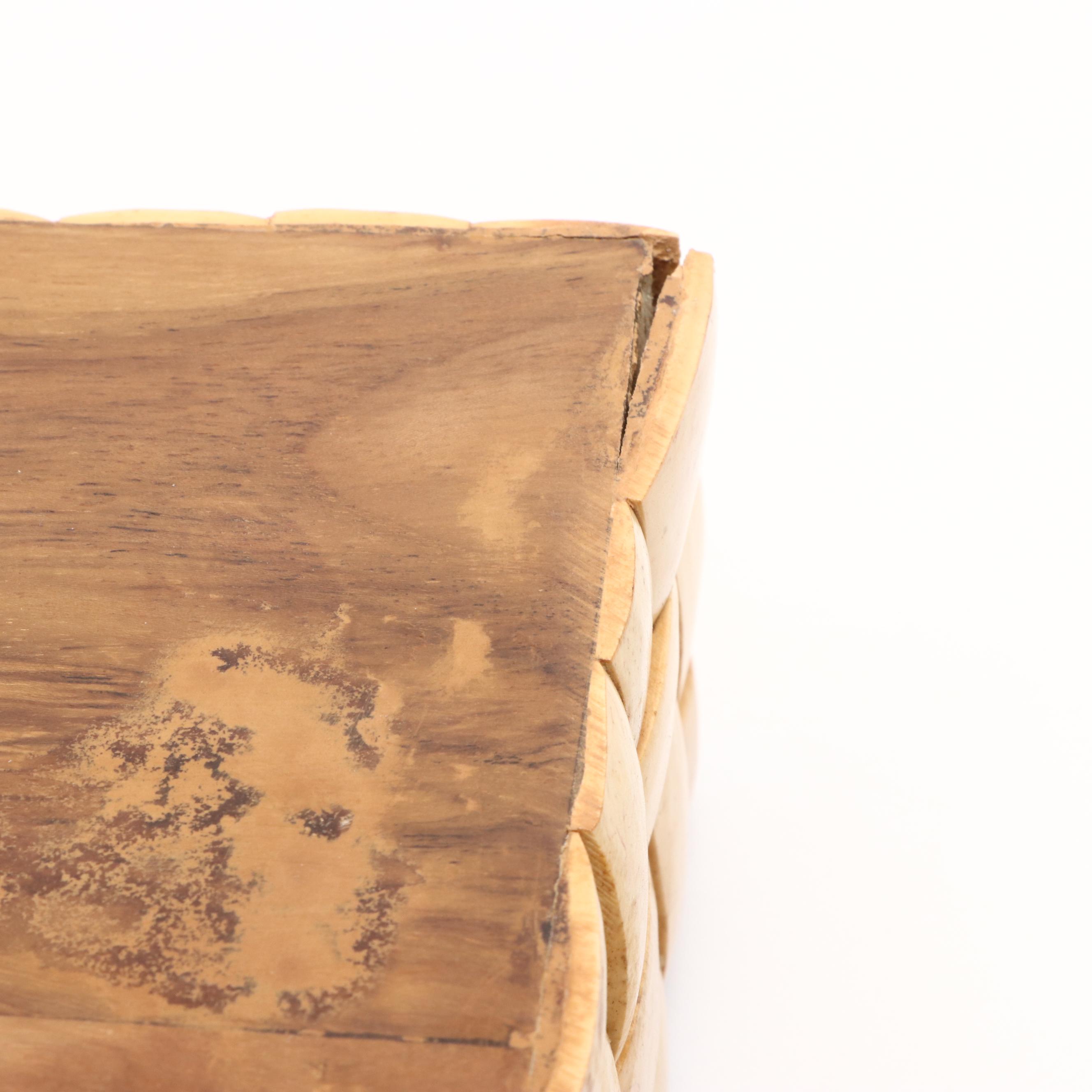 Levenger Finished Wood Storage Box with Woven Motif Wood Decorative Box