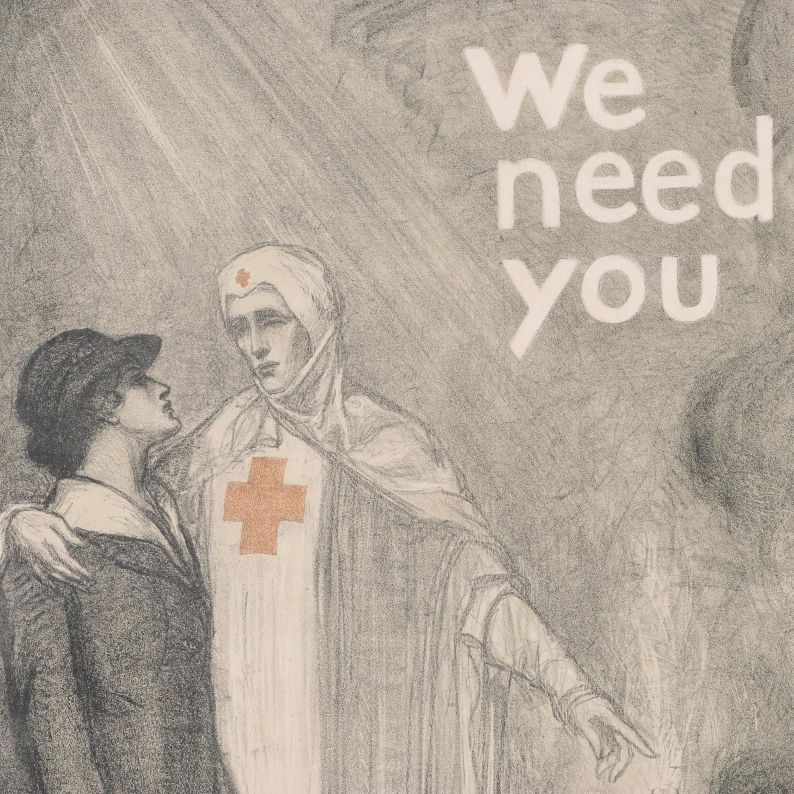 WWI Advertisement Lithograph Poster Designed by Albert Sterner "We Need You"