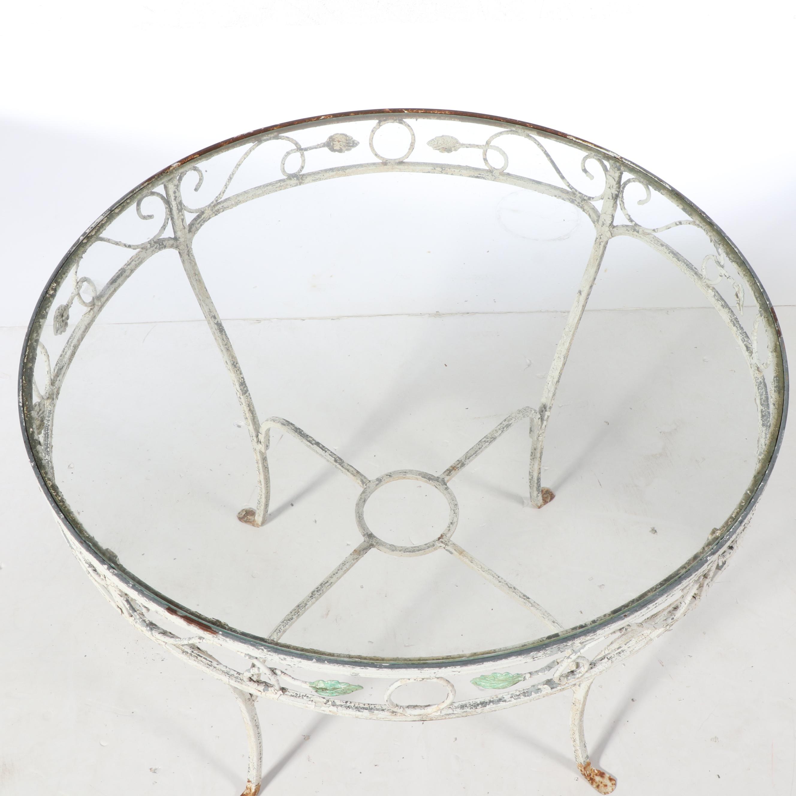 Three-Piece Paint-Decorated Wrought Iron Patio Bistro Set, Mid to Late 20th C.