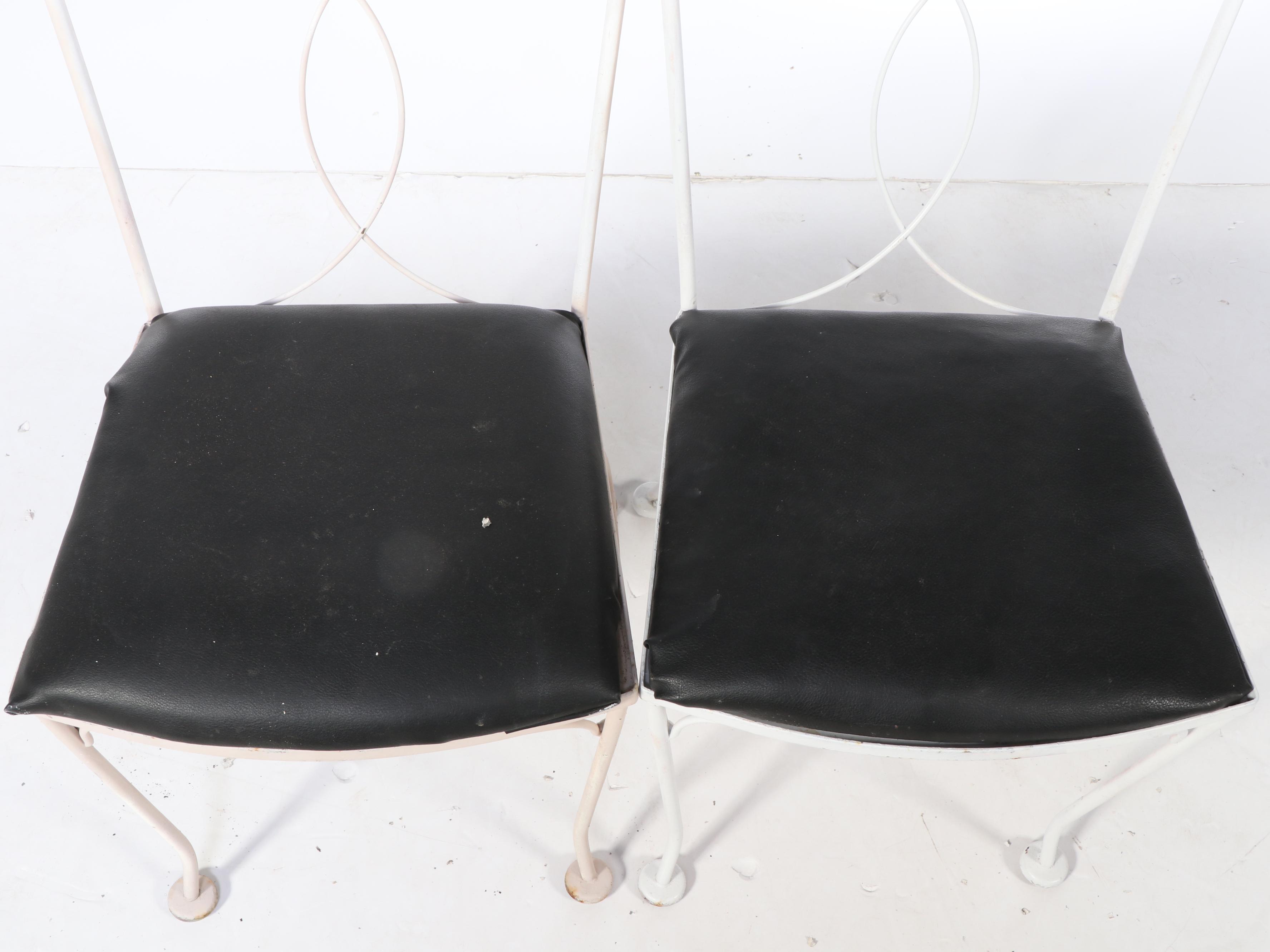 Three-Piece Paint-Decorated Wrought Iron Patio Bistro Set, Mid to Late 20th C.