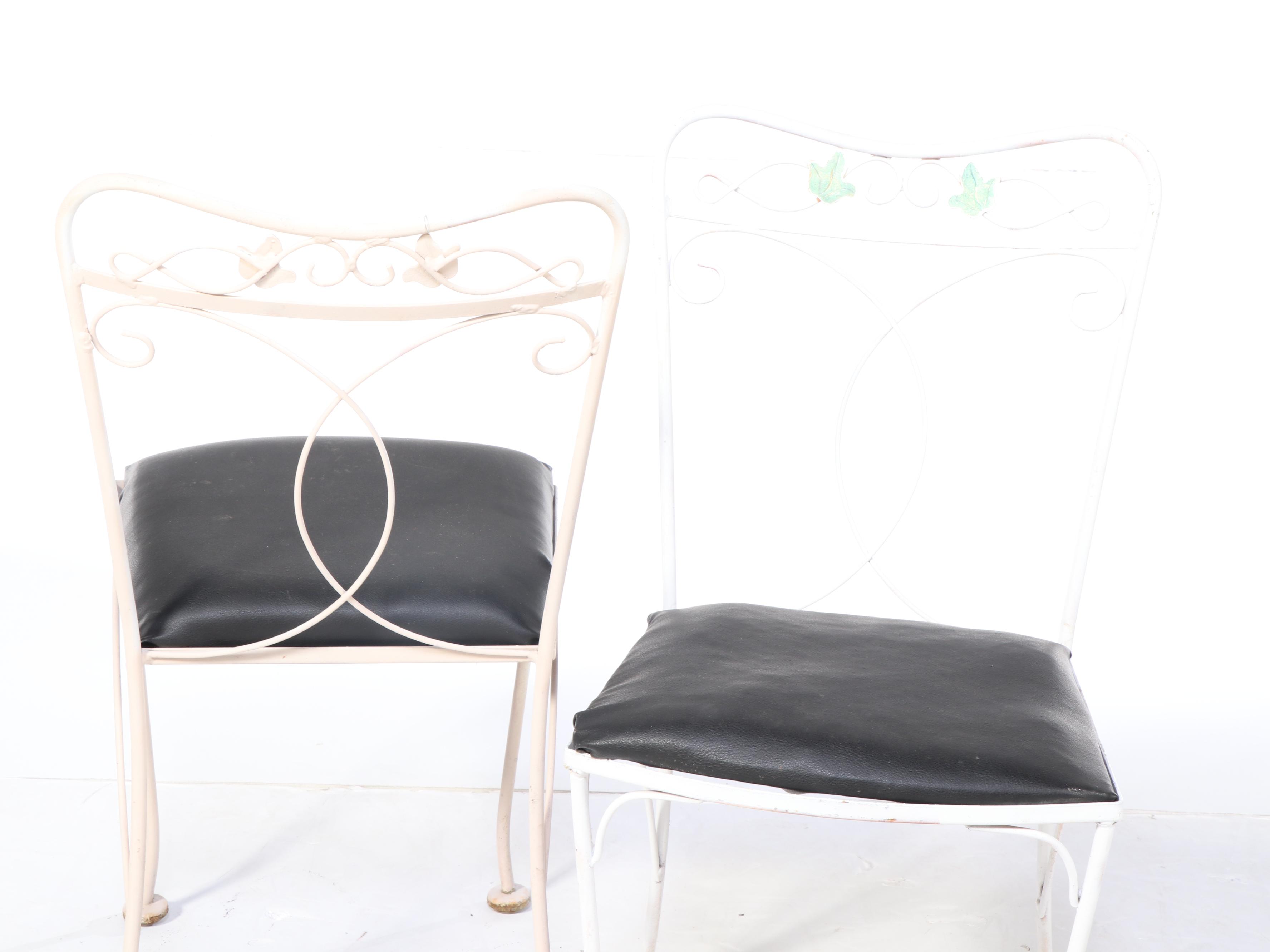 Three-Piece Paint-Decorated Wrought Iron Patio Bistro Set, Mid to Late 20th C.