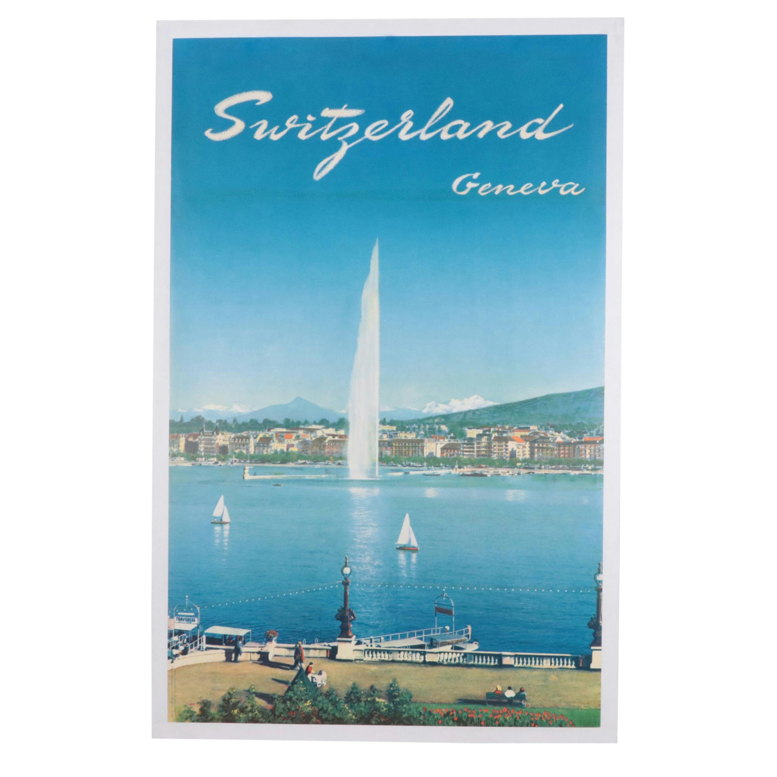 Swiss Tourism Offset Lithograph Poster "Geneva"