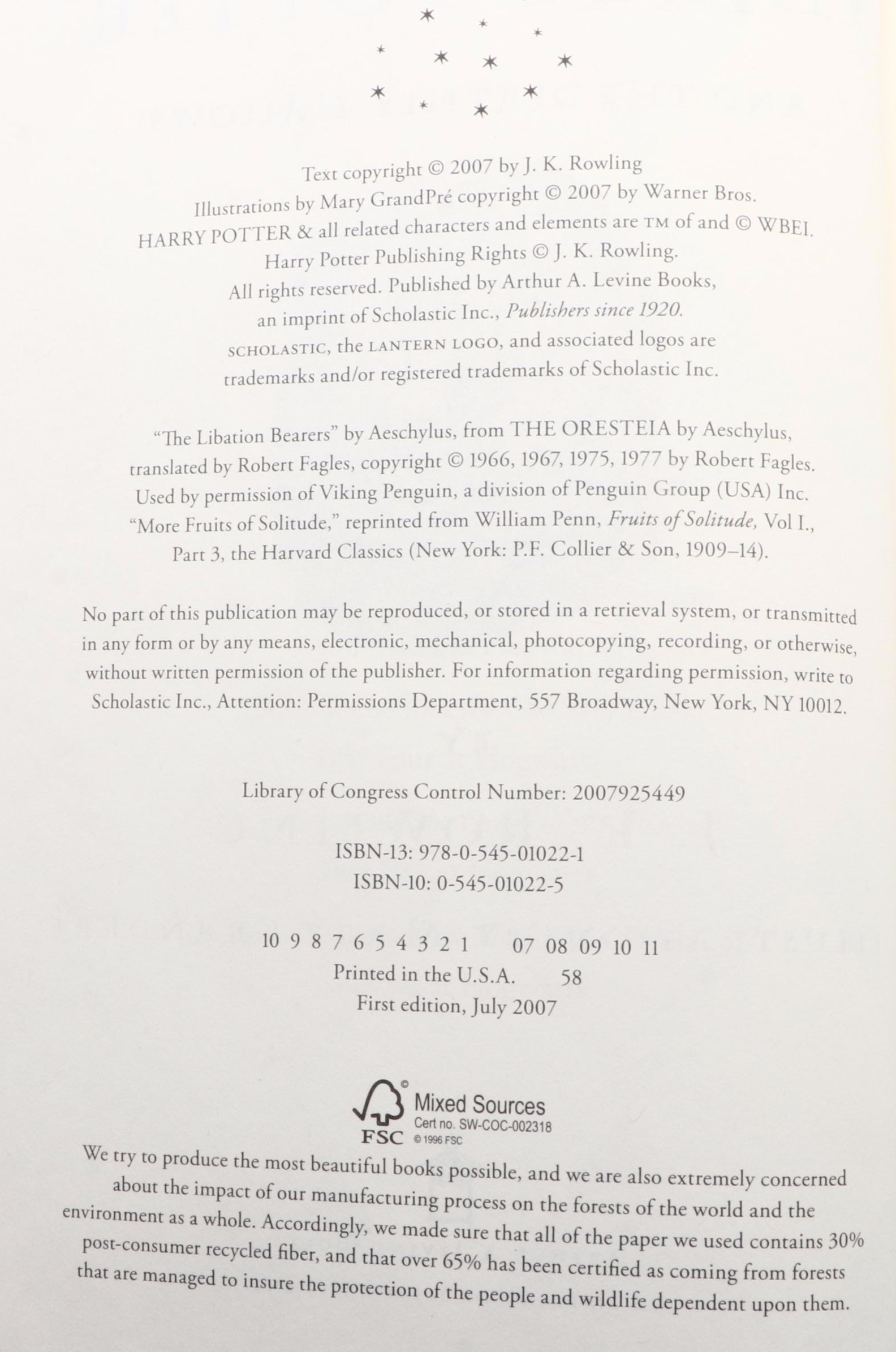 First American Edition "Harry Potter" Complete Series by J. K. Rowling