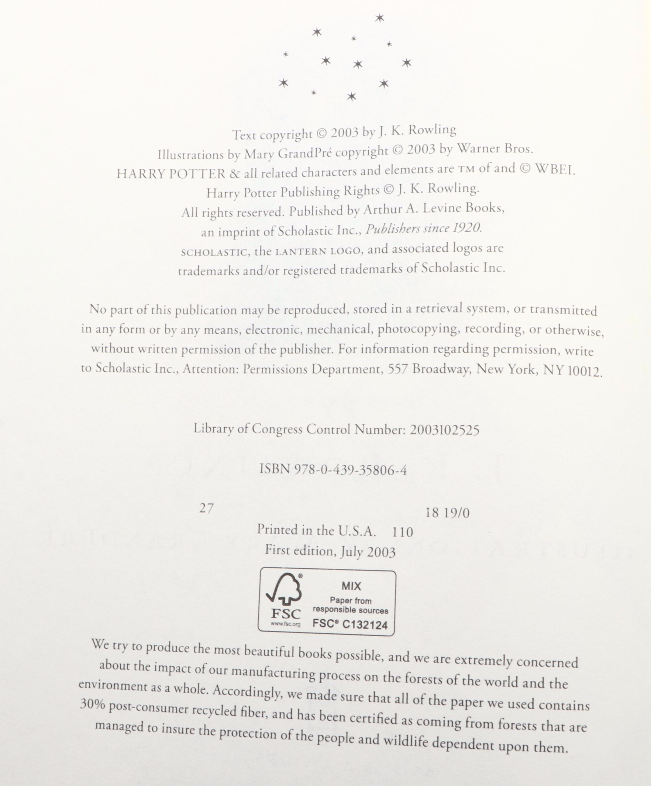 First American Edition "Harry Potter" Complete Series by J. K. Rowling