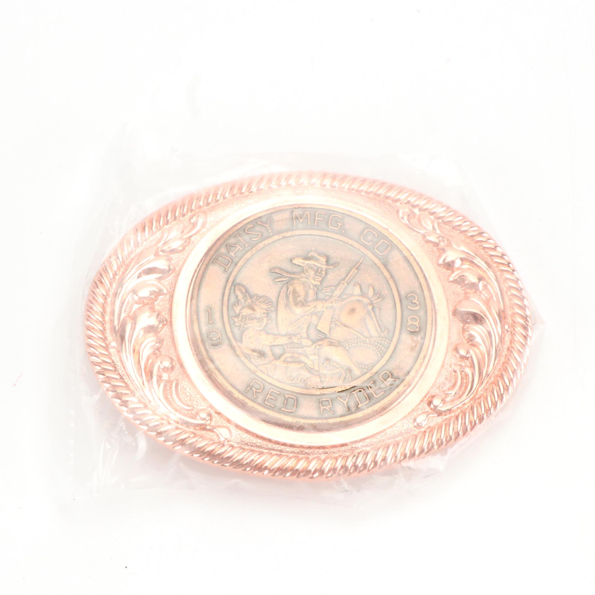Daisy Red Ryder Copper Finish Belt Buckle and Other Belt Buckles with Wooden Box