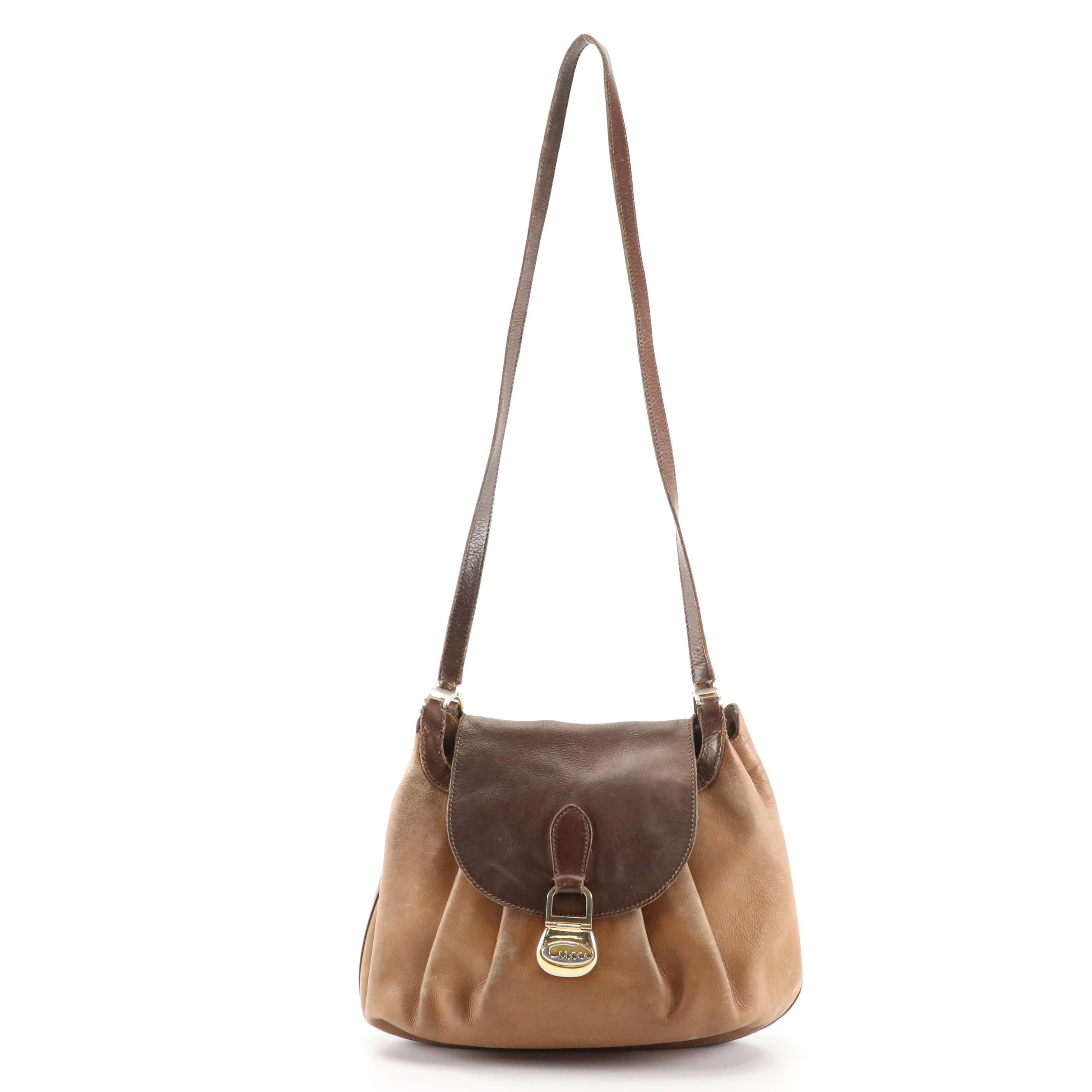 Gucci Rare Vintage Gathered Two-Tone Brown Leather Shoulder Bag
