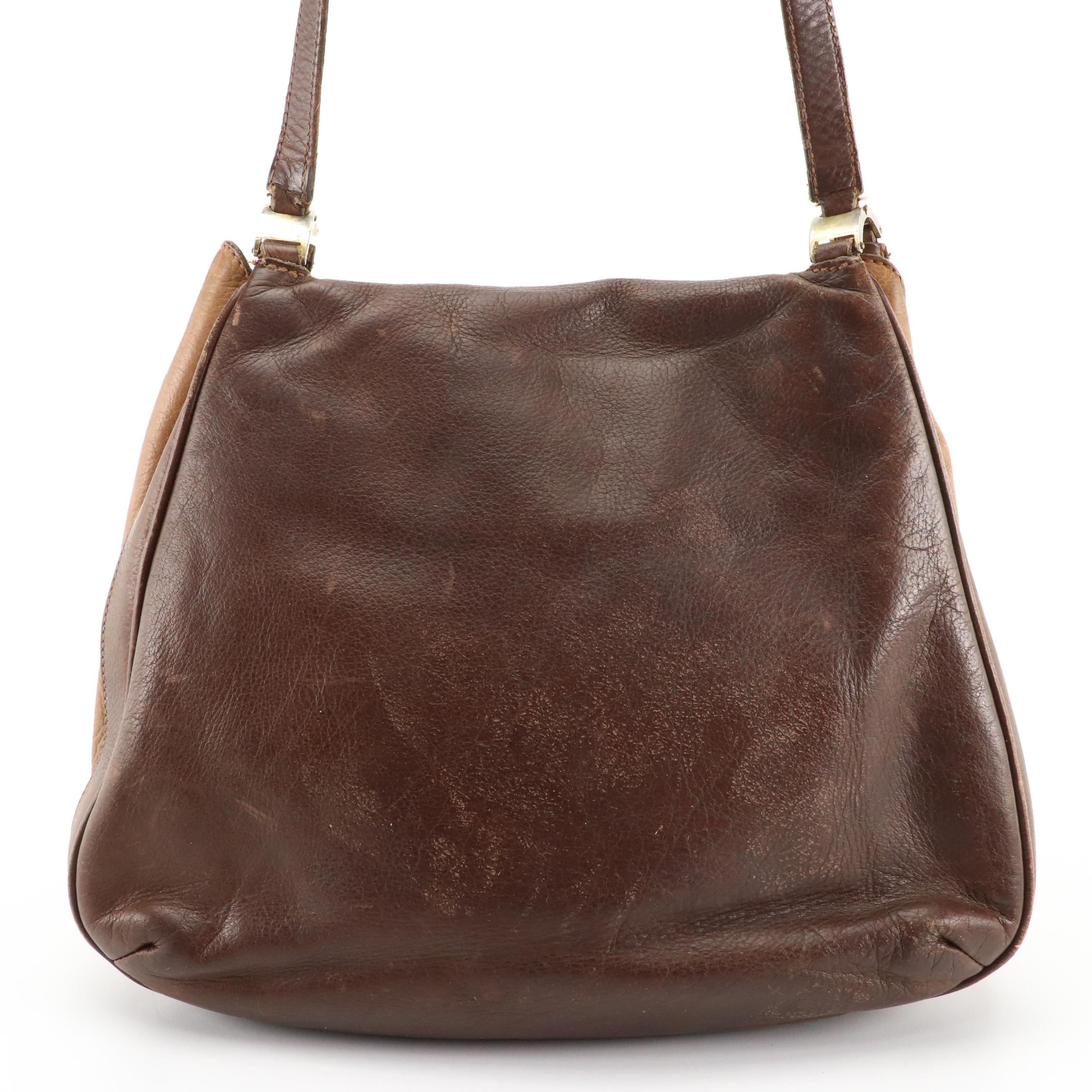 Gucci Rare Vintage Gathered Two-Tone Brown Leather Shoulder Bag