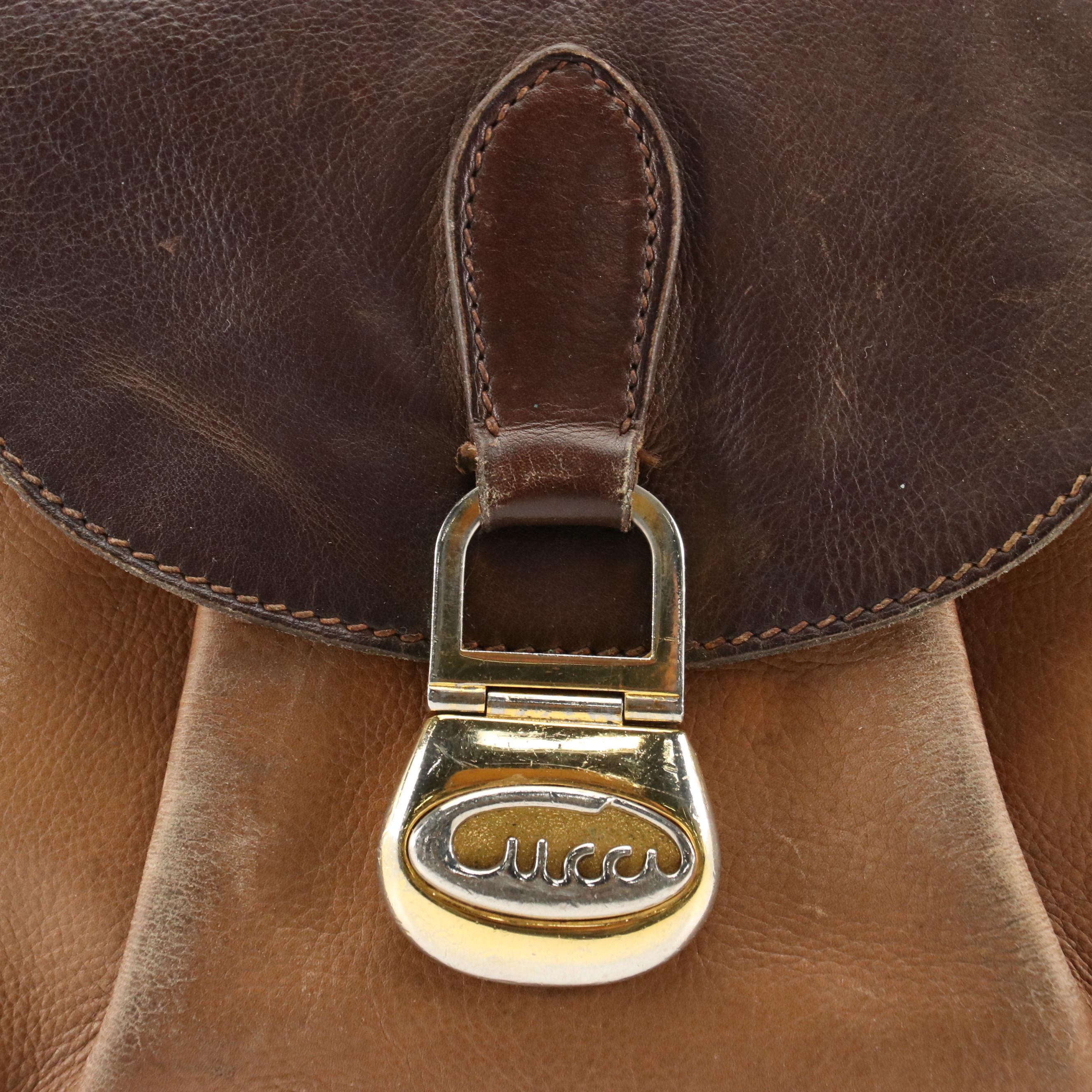 Gucci Rare Vintage Gathered Two-Tone Brown Leather Shoulder Bag