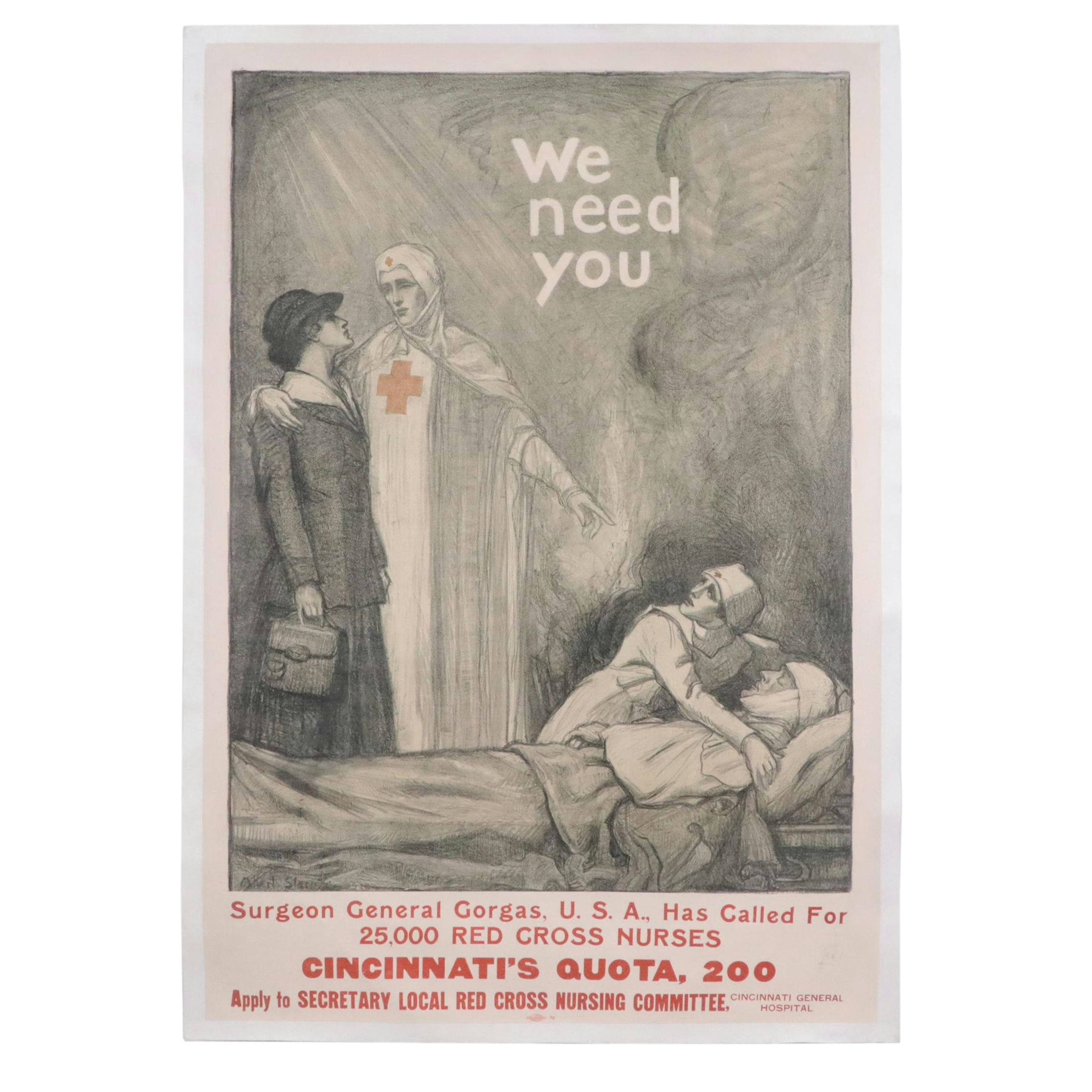 WWI Advertisement Lithograph Poster Designed by Albert Sterner "We Need You"