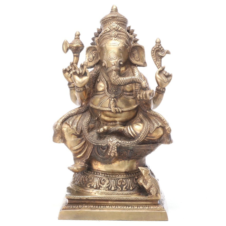Cast Brass Seated Ganesh Sculpture