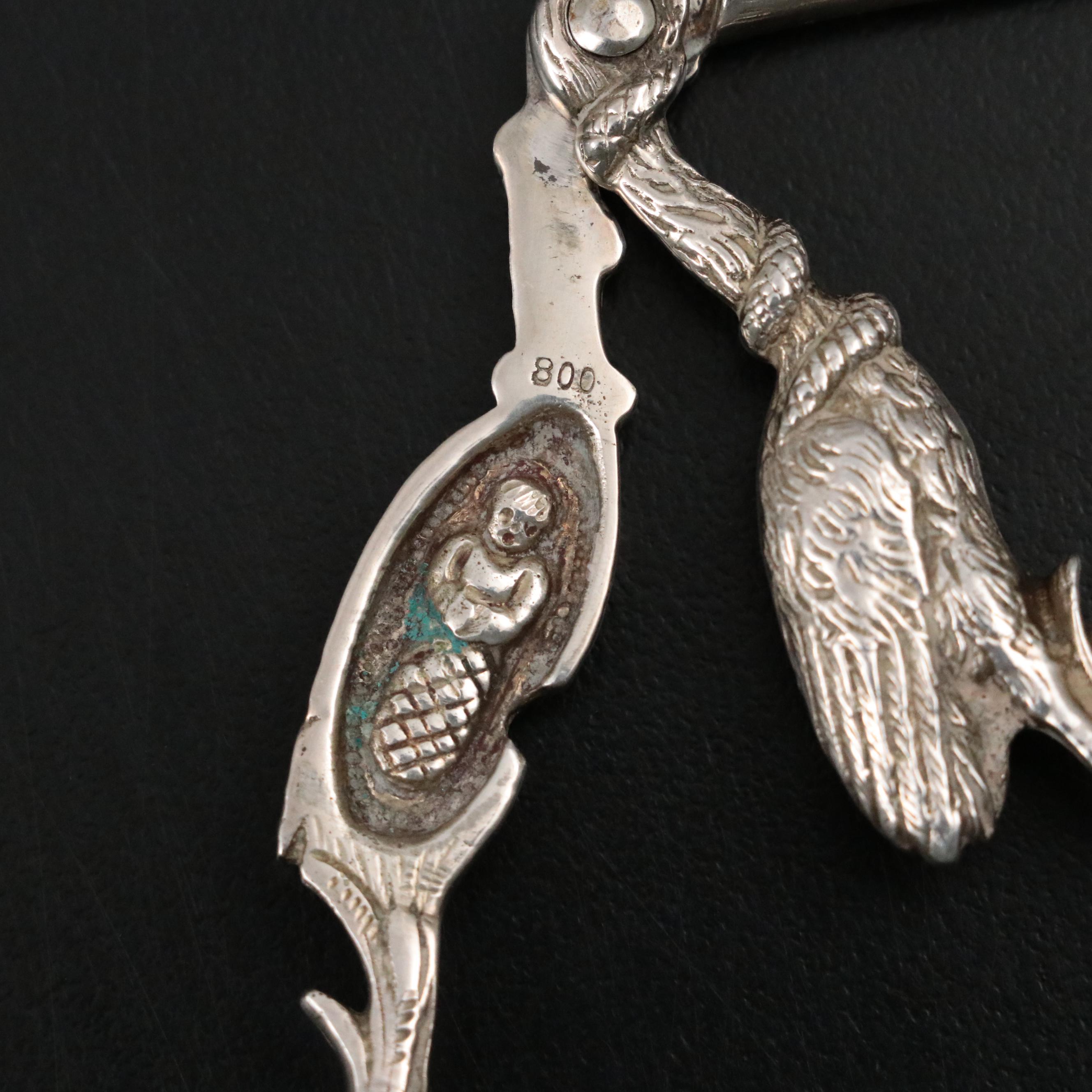 European 800 Silver Stork Umbilical Clamp, 19th Century