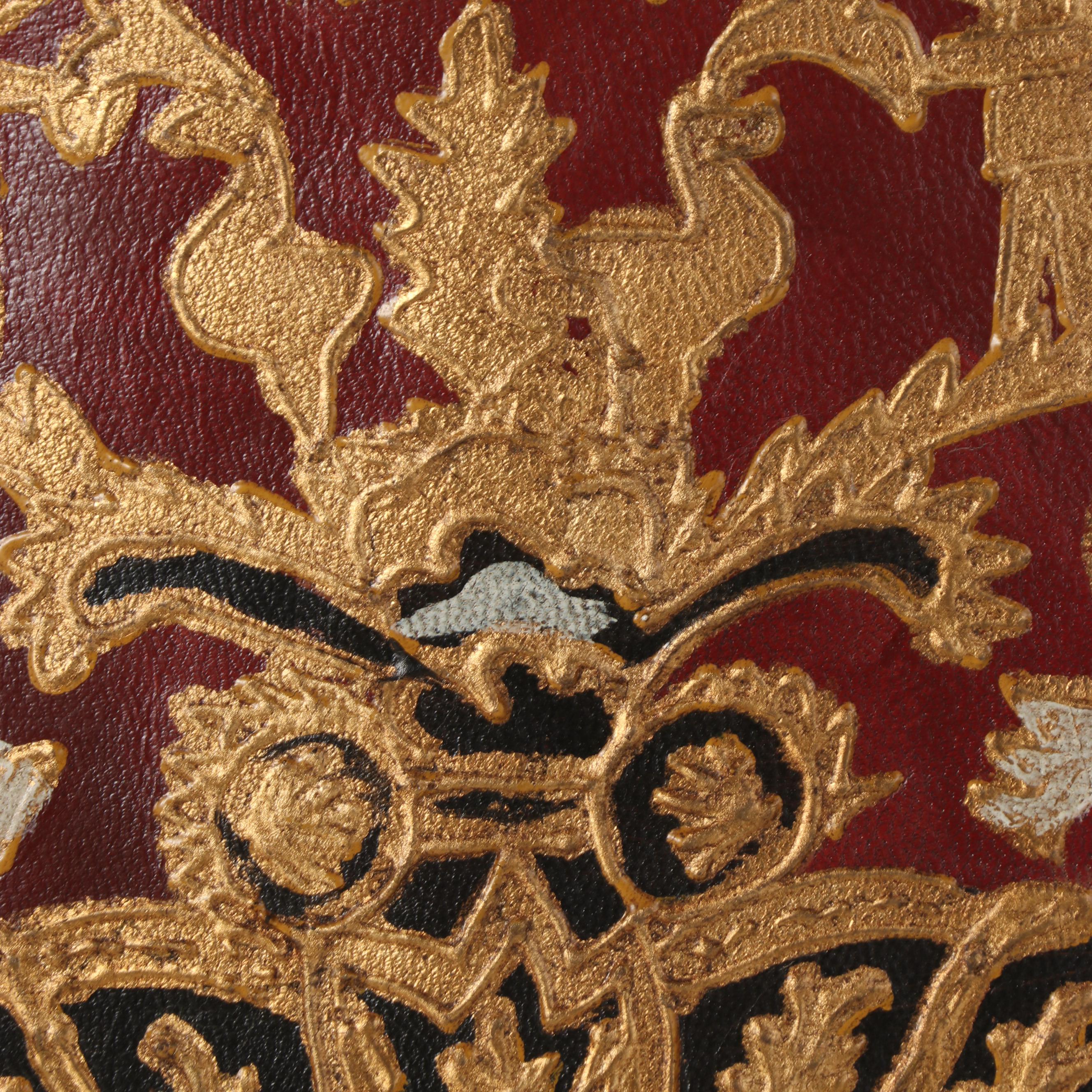 Hand-Painted Leather Wall Scroll, 20th Century