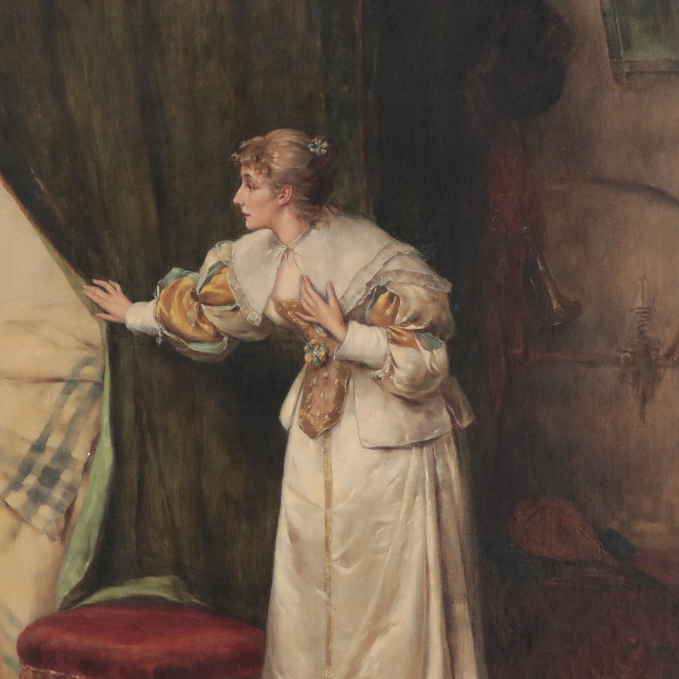 Large-Scale Victorian Genre Oil Painting of Ailing Soldier, Late 19th Century