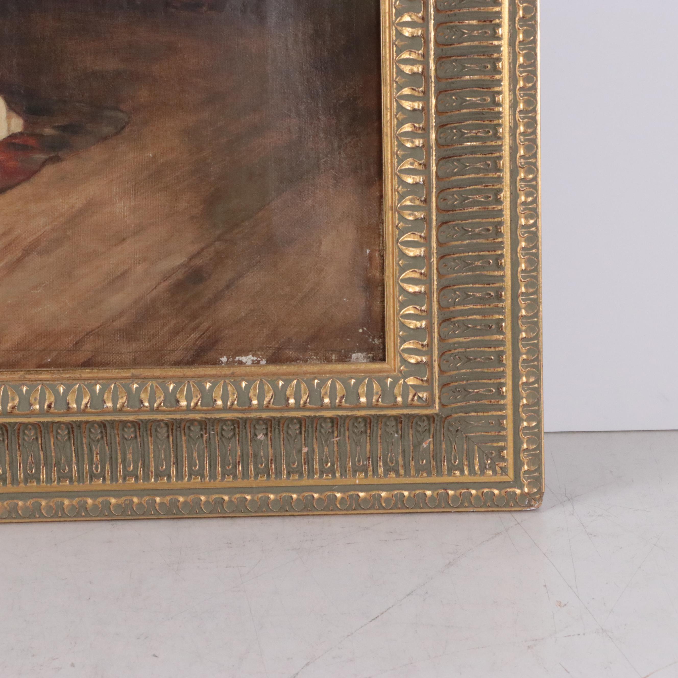 Large-Scale Victorian Genre Oil Painting of Ailing Soldier, Late 19th Century