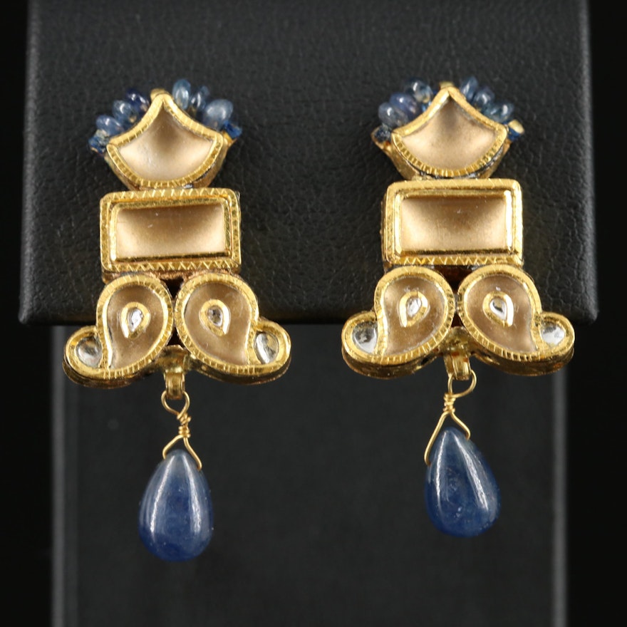 Kundan Sapphire and Glass Earrings